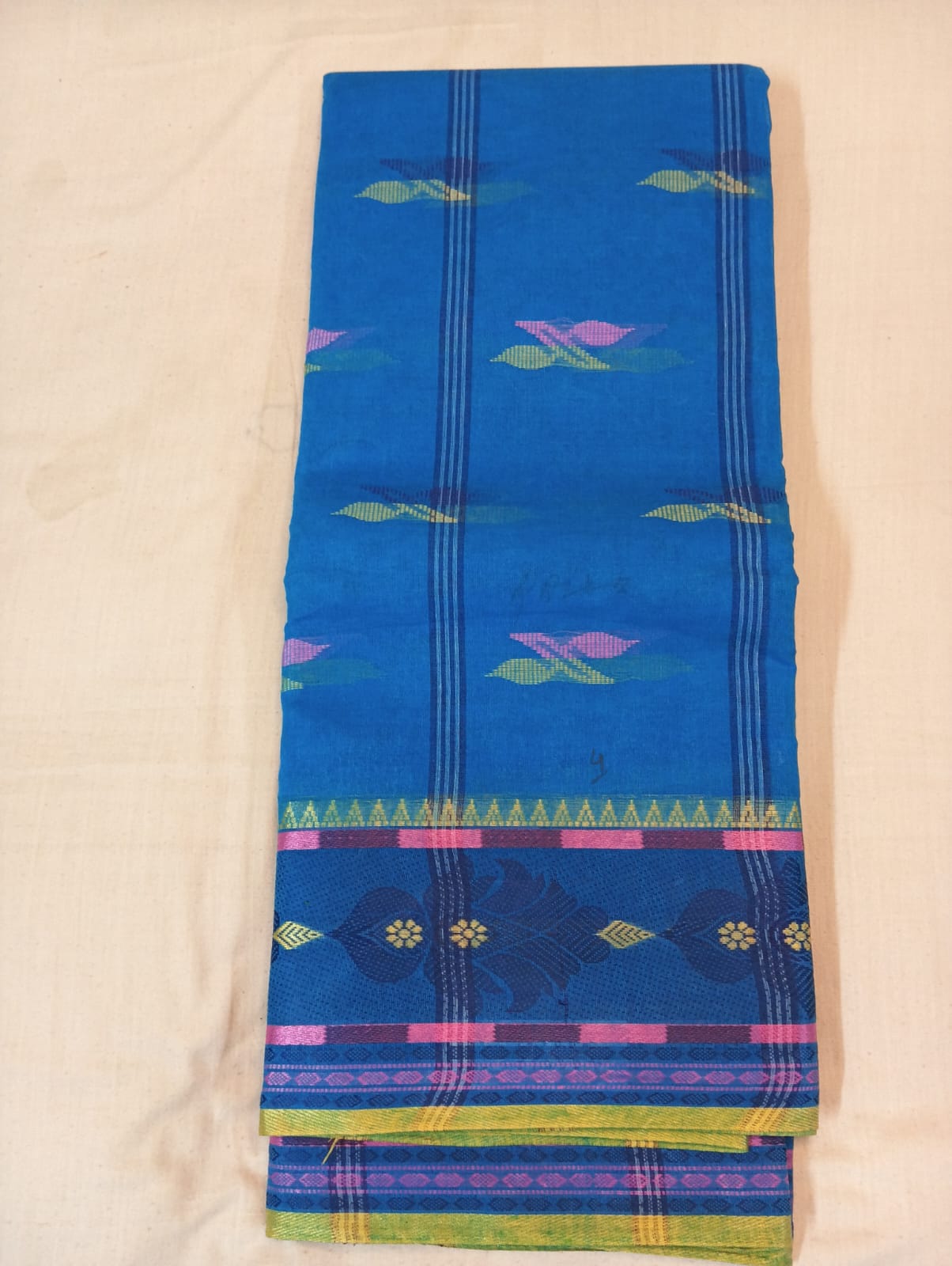 Firozi Buti Handloom Cotton Saree with Delicate Woven Motifs