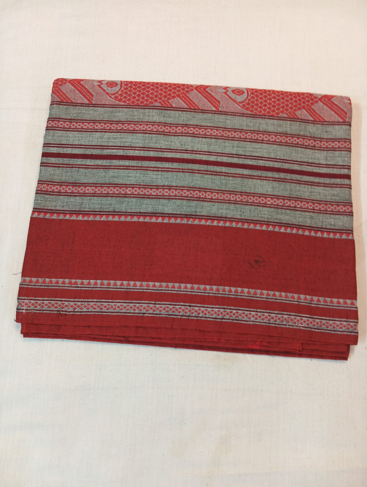 Grey Handloom Saree with Maroon Fish Motifs and Soft Finish