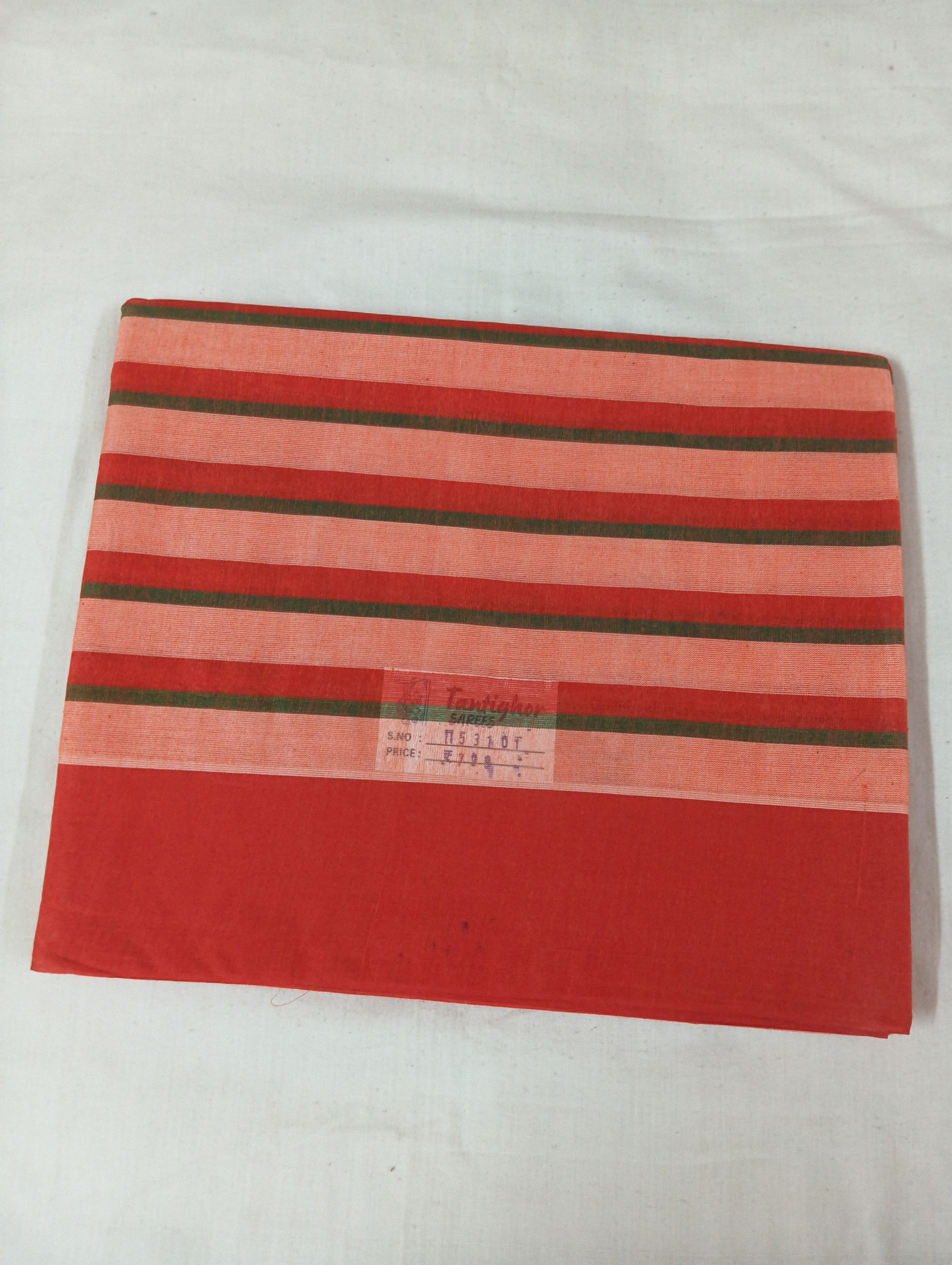 Elegant Light Pink Pinstriped Saree with Contrasting Red Border