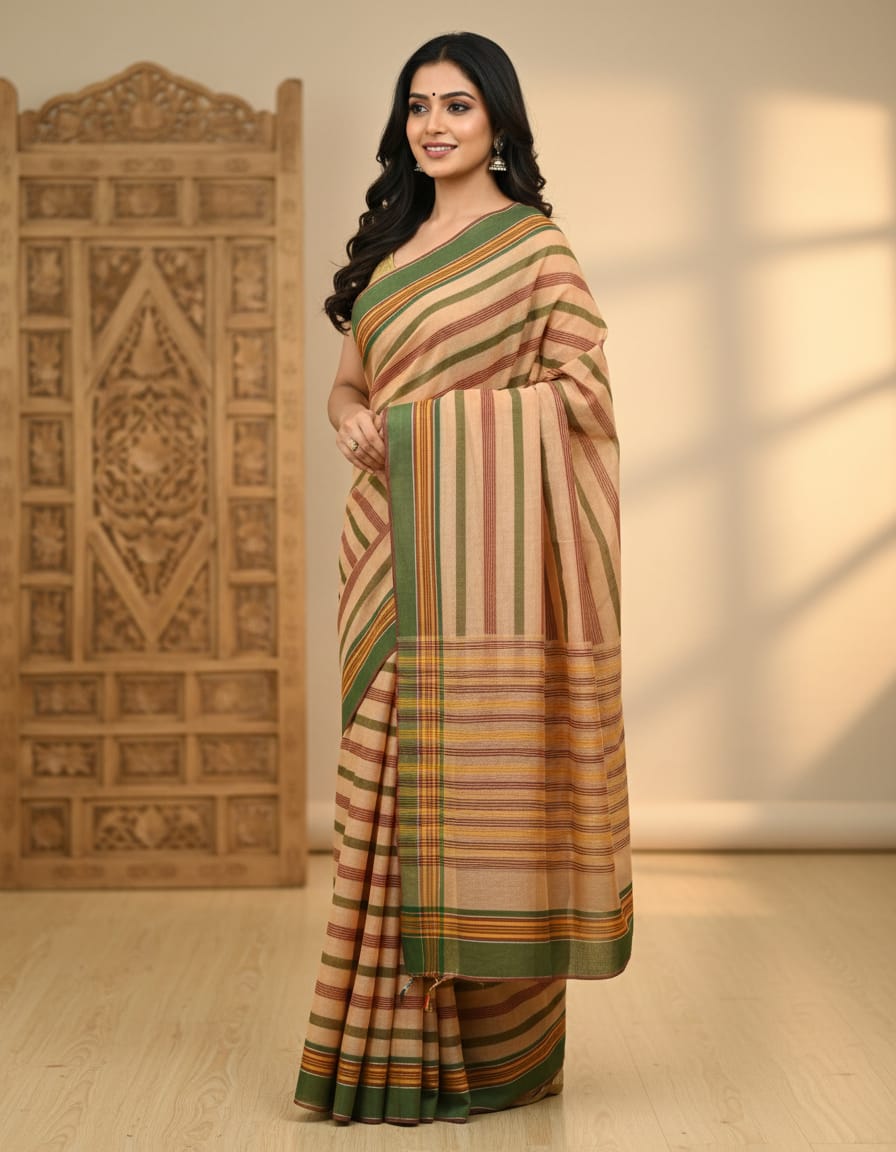 Green & Maroon Multi-Stripe with Green Border 