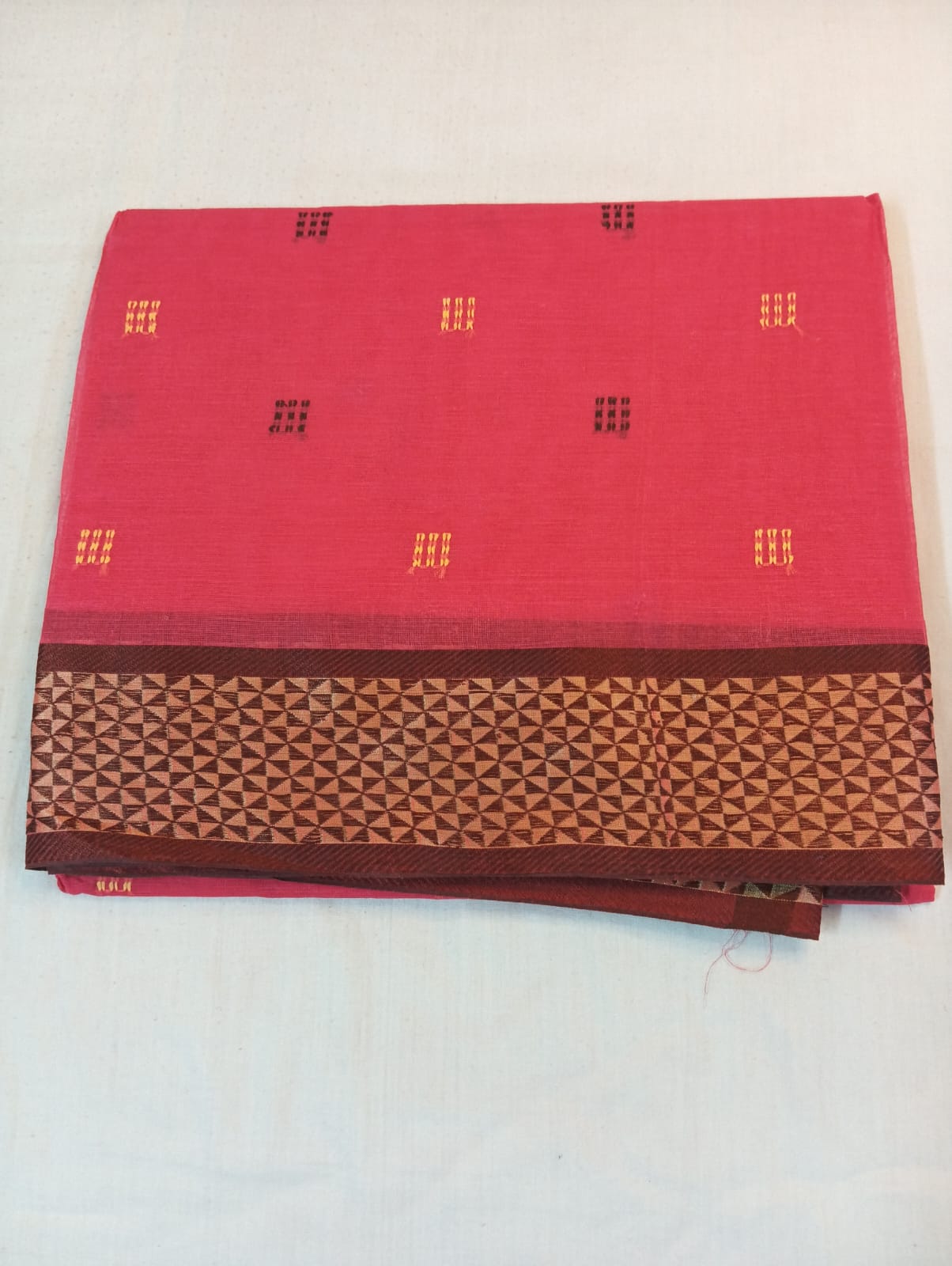 Pastel Pink Saree with Coffee & Yellow Small Buti and Fancy Coffee Border