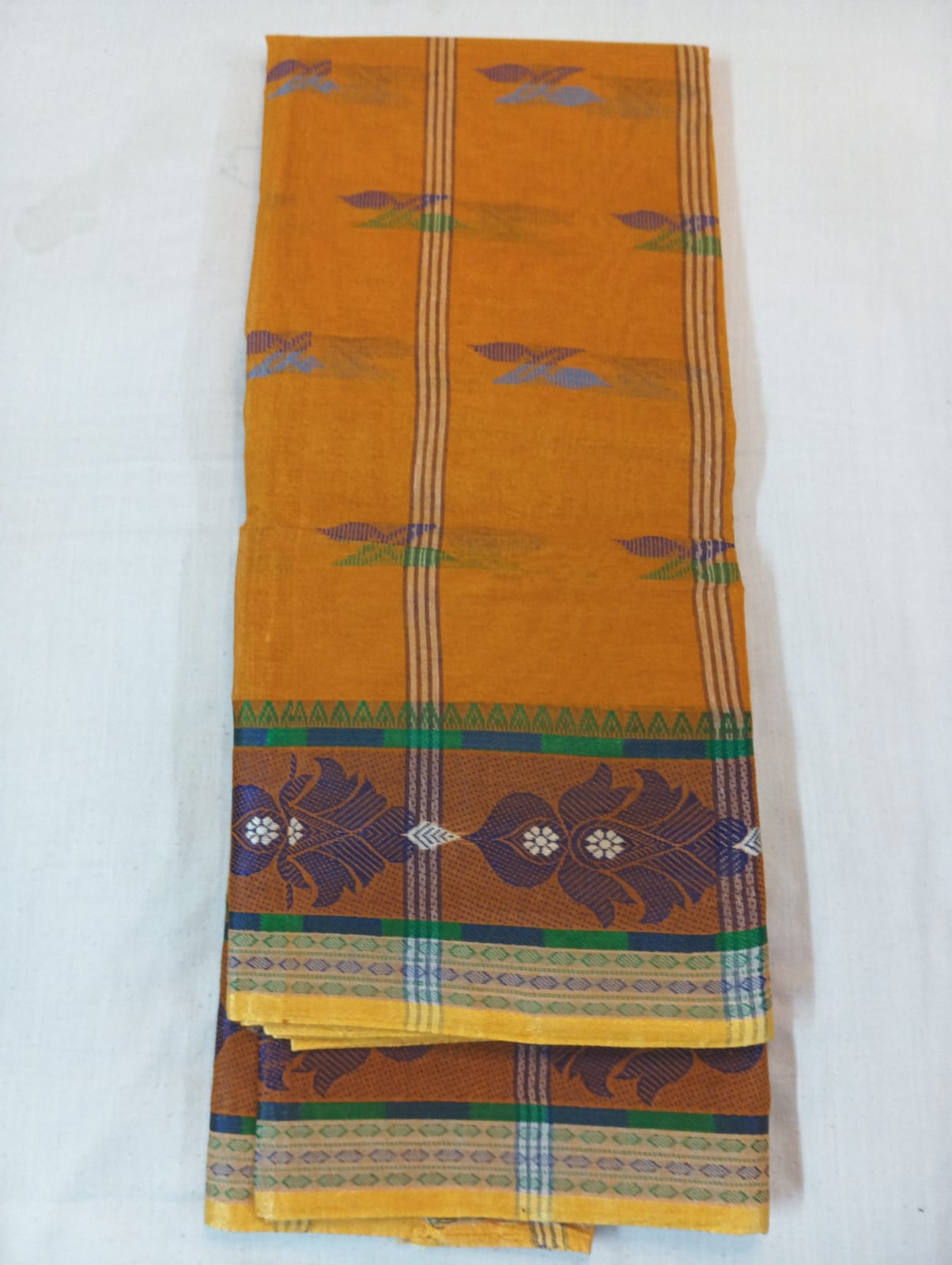 Mustard Buti Handloom Cotton Saree with Woven Motifs