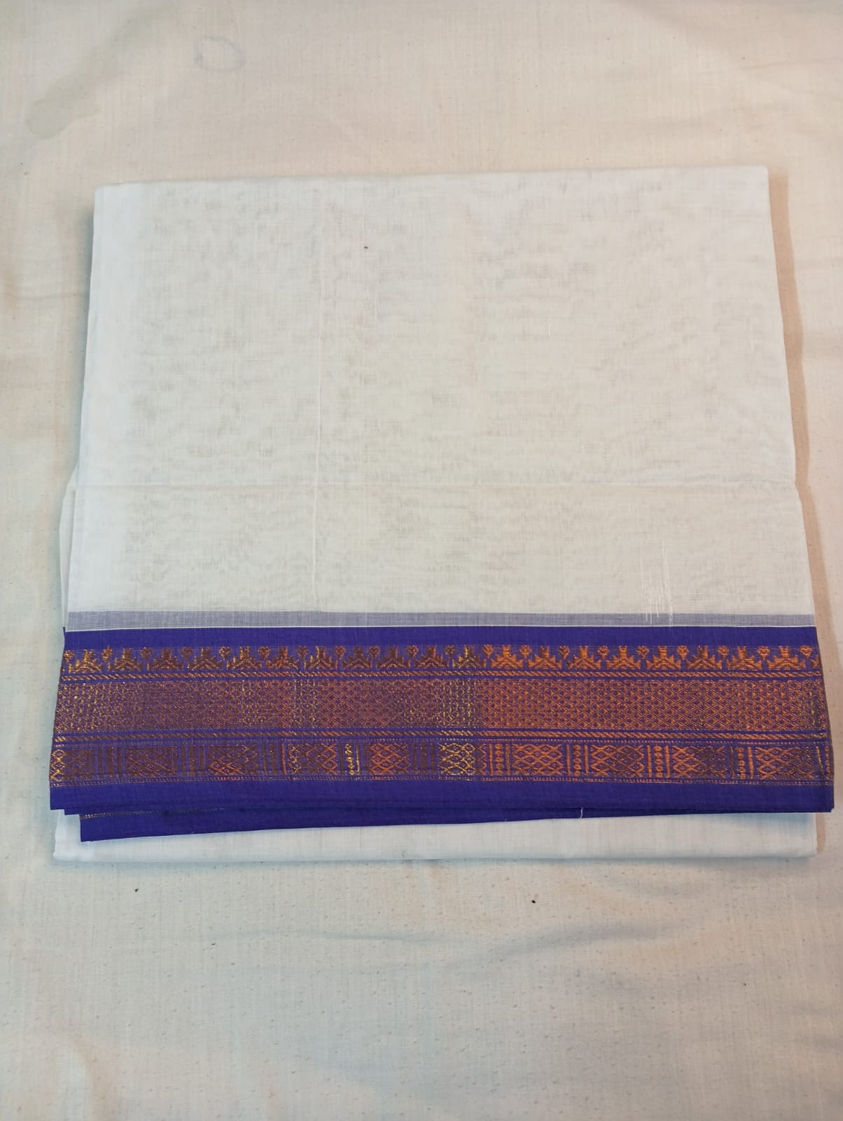 Elegant White Saree with Purple & Golden Border (With Blouse Piece)
