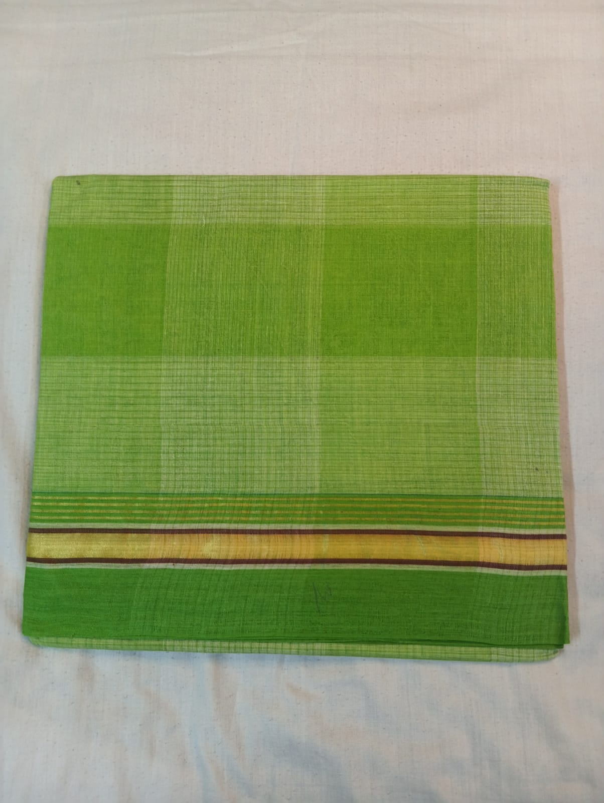 Double Color Parrot Green & Light Green Big Check Saree with Parrot Green Border