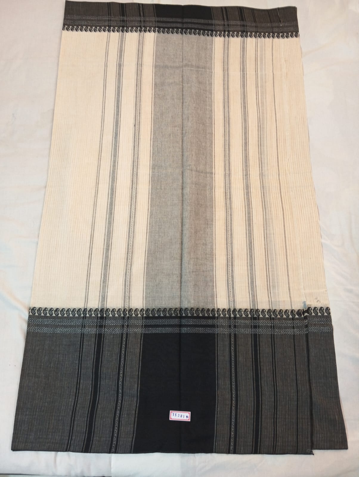Cream Saree with Thick Dark Grey Border