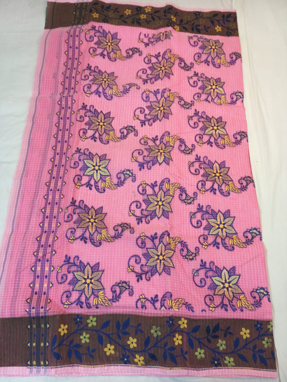 Light Pink Kota Check Saree with Fancy Buti, Fancy Border & Rich Pallu