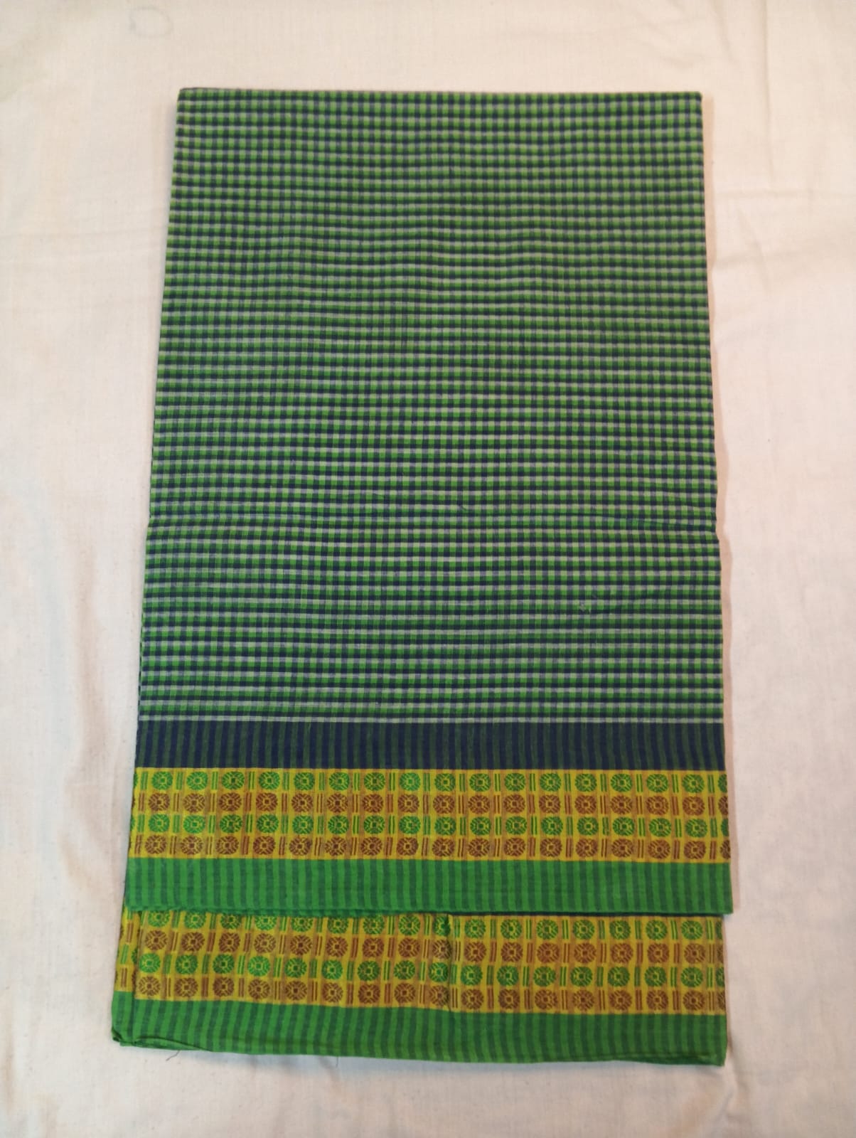 Small Green Check Saree with Zari Border