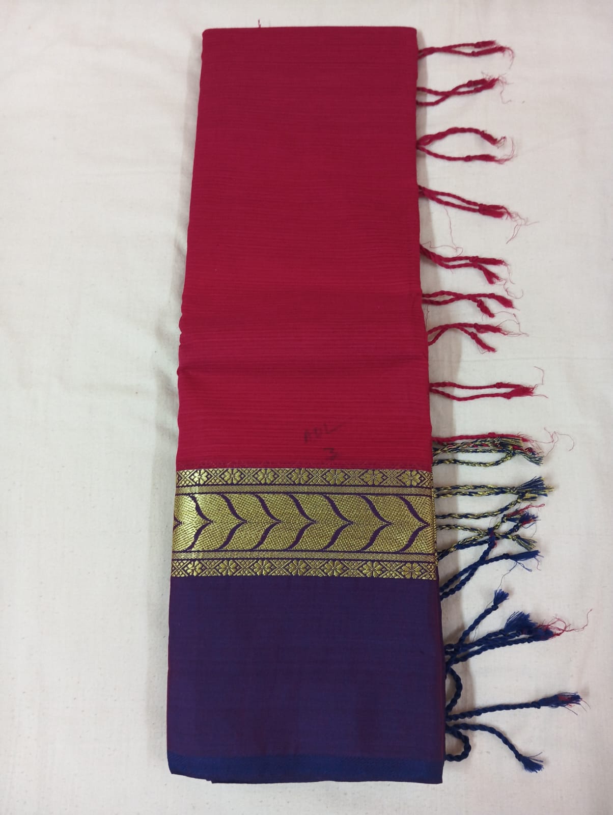 Rani Color Plain Saree with Purple & Golden Border