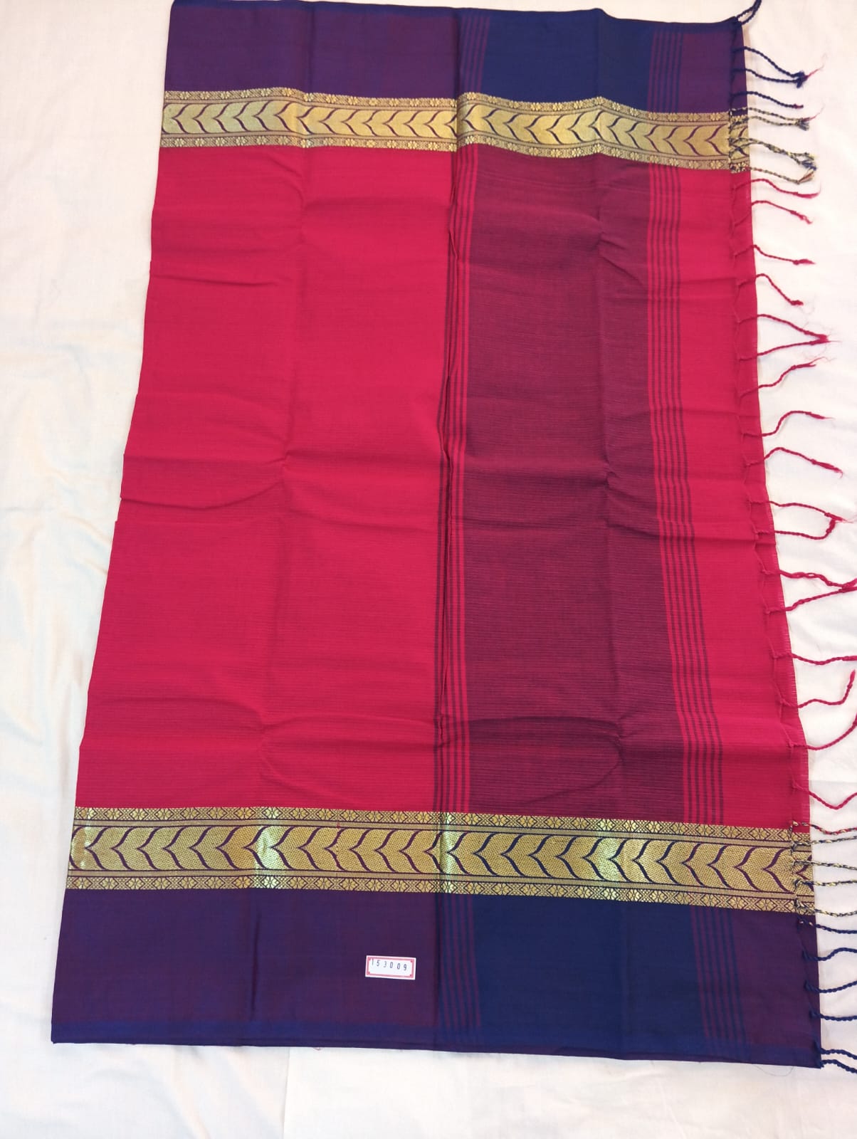 Rani Color Plain Saree with Purple & Golden Border