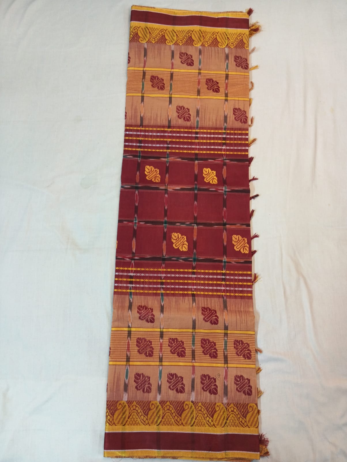 Biscuity & Maroon Handloom Kotki Saree with Golden Border and Maroon Buti