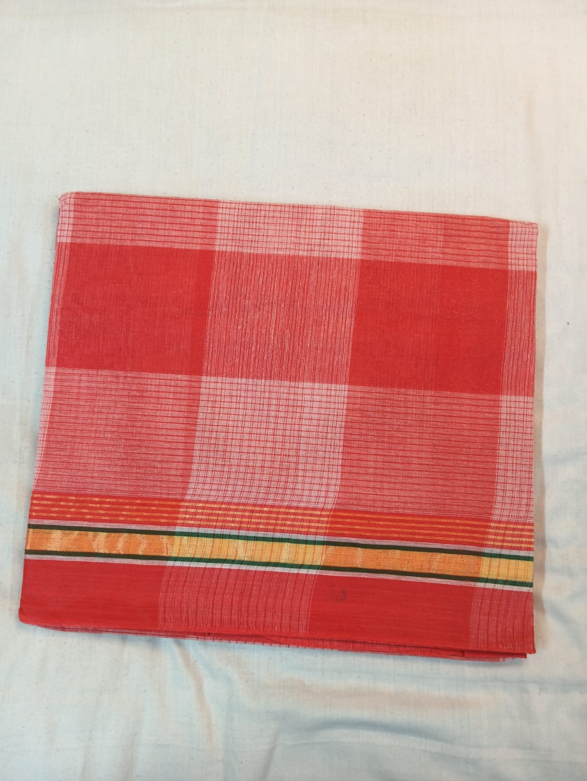 Big Double Color Check Saree in Orange & Light Pink with Orange Border