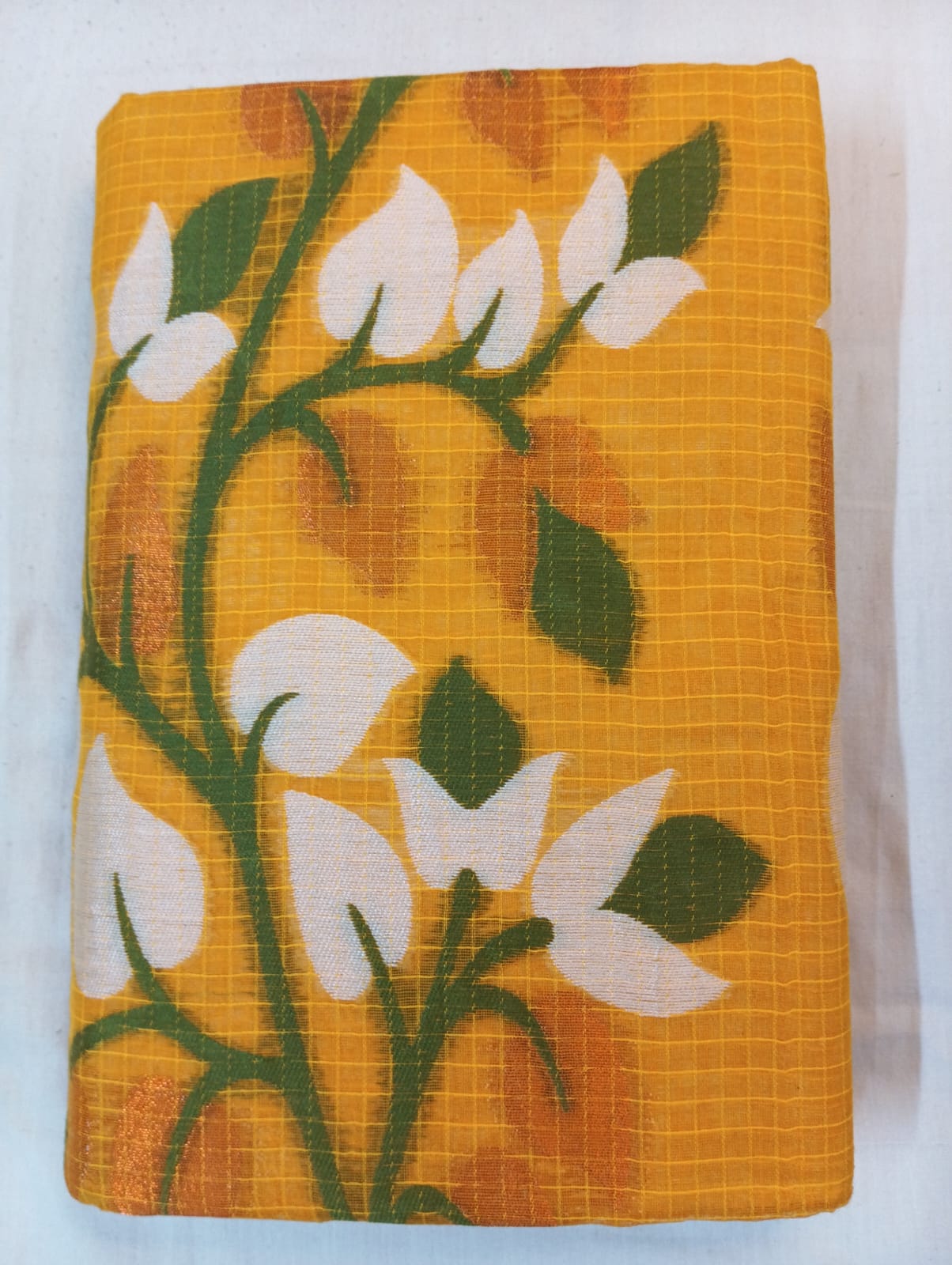 Yellow Kota Check Saree with Fancy Buti, Fancy Border & Rich Pallu