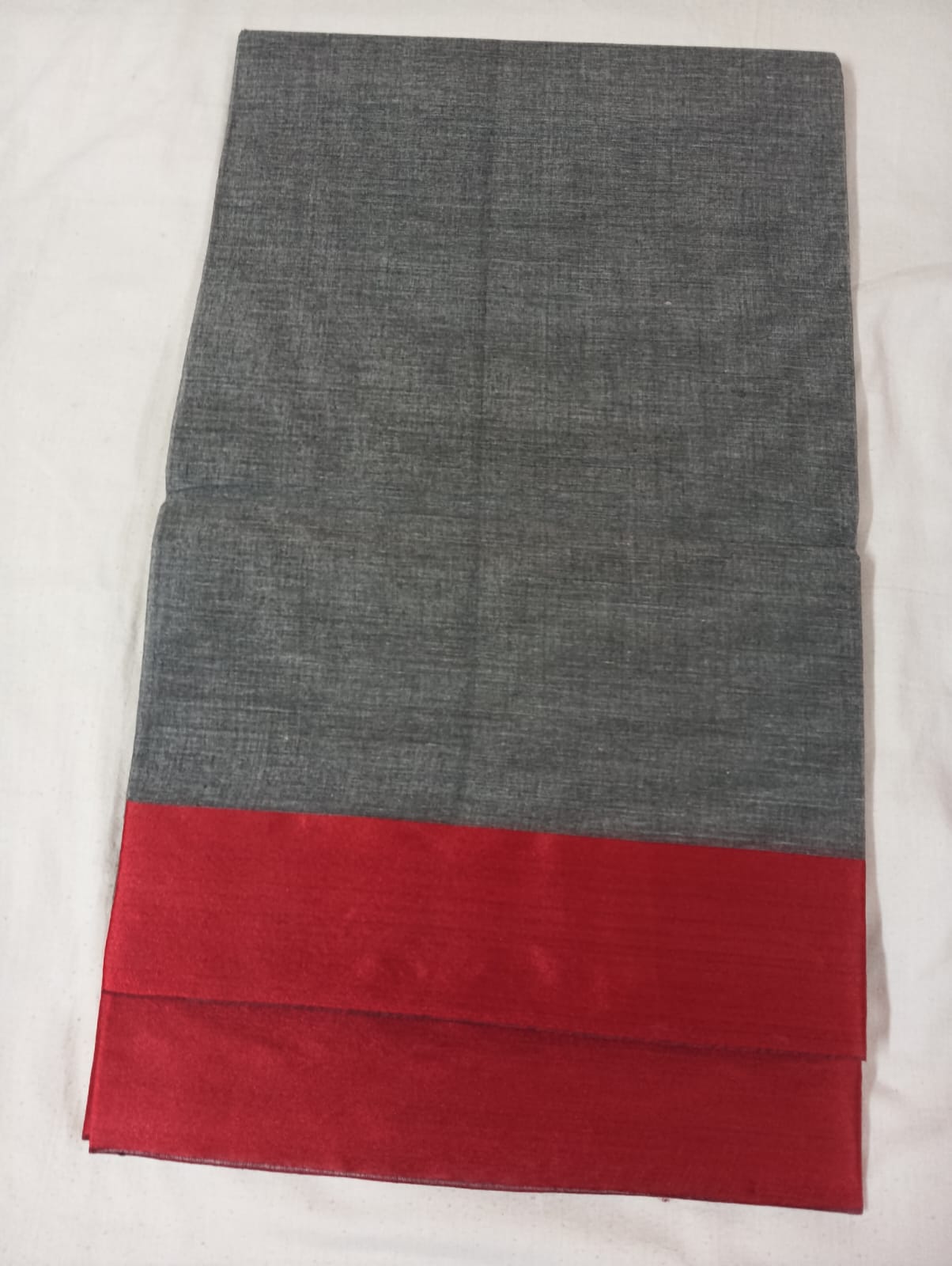 Plain Light Grey Saree with Dark Red Border