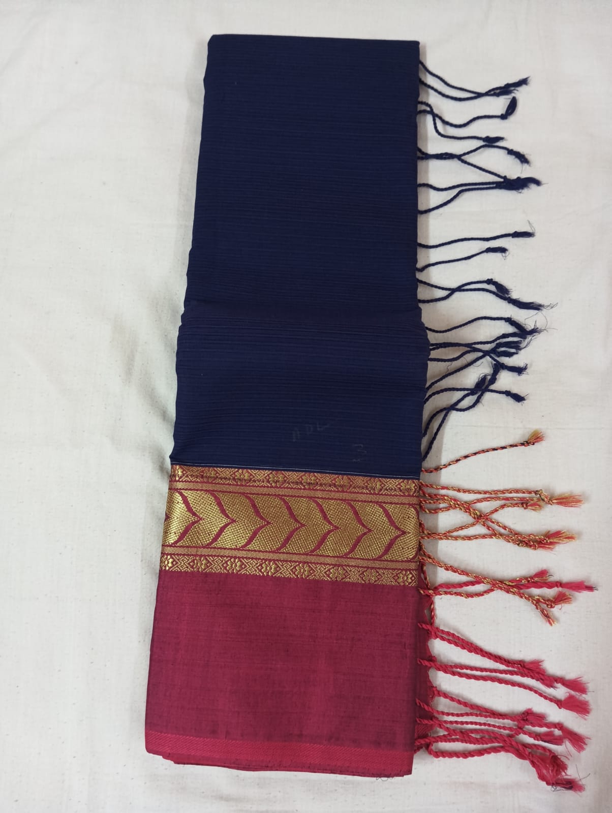 Navy Blue Saree with Golden Dark Pink Border