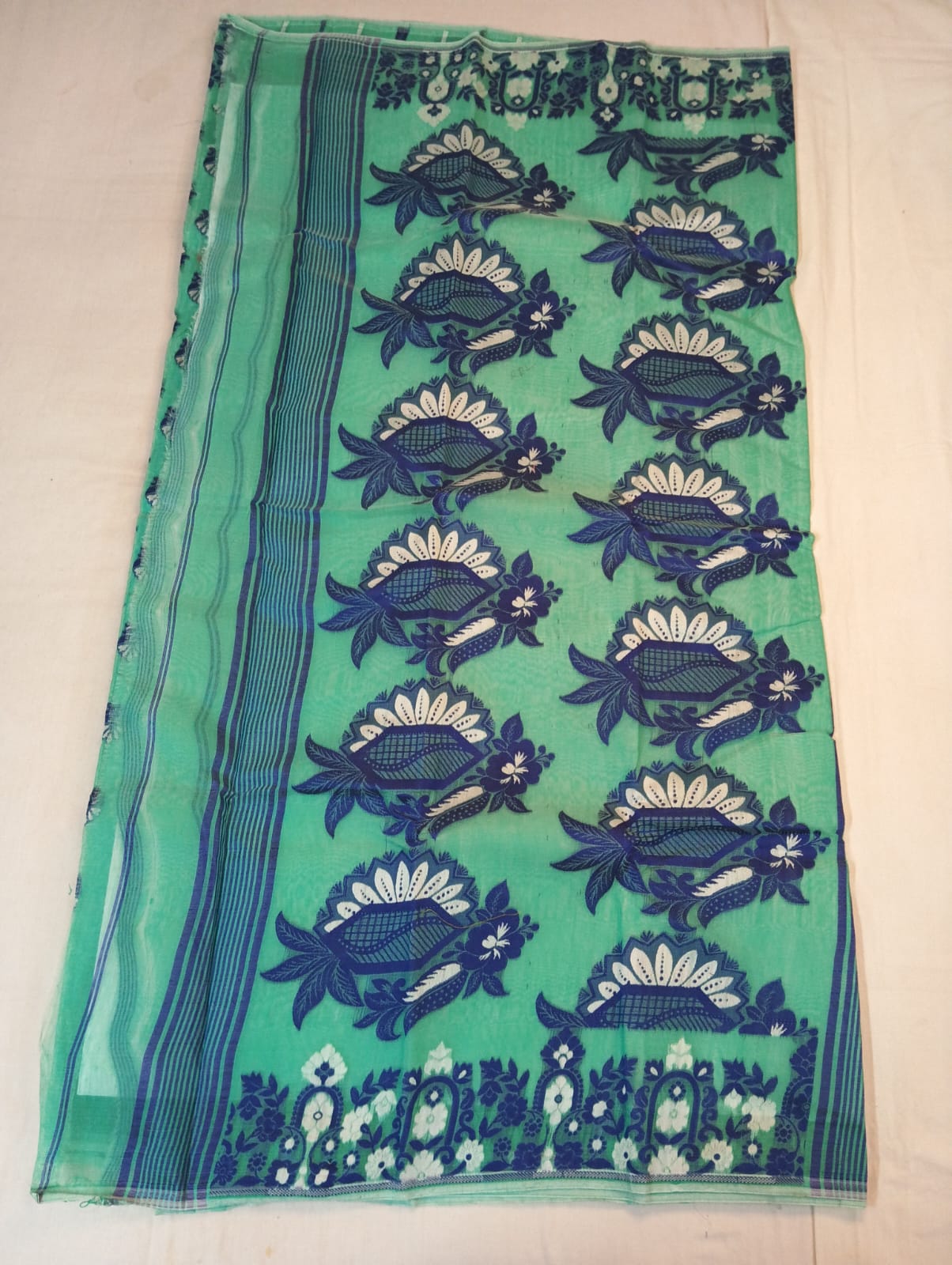 Light Sea Green Madhabilata Saree with Fancy Buti & Rich Pallu