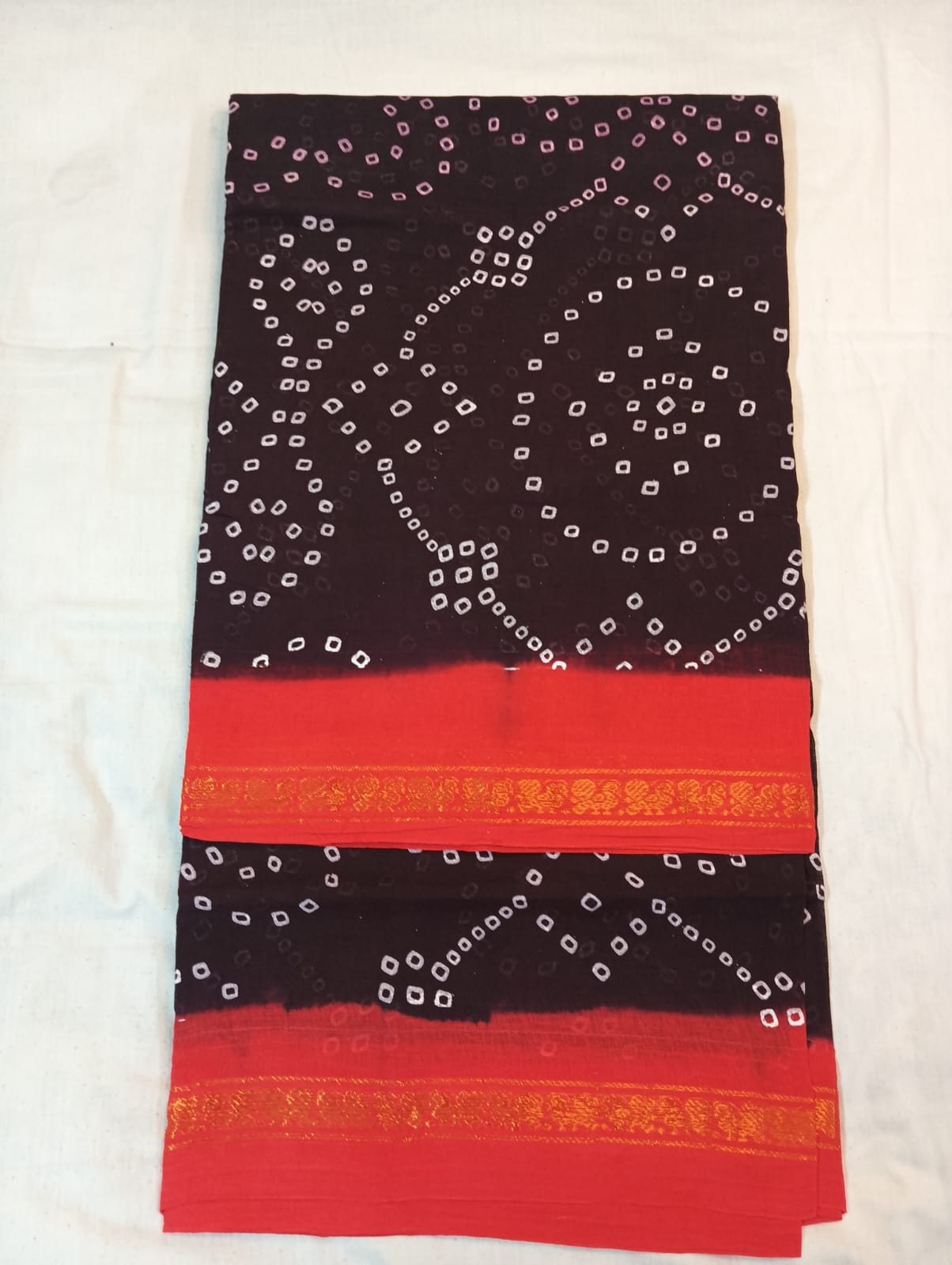 Dark Maroon Jaipuri Bandhej Saree with Rich Red Border