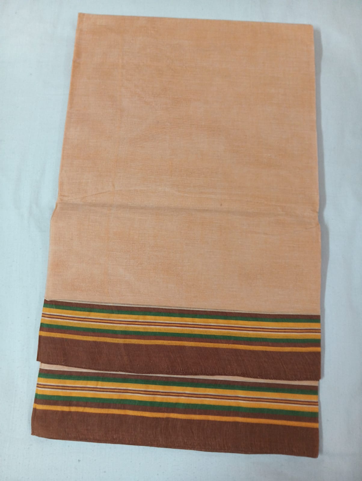 Biscuity Saree with Brown Striped Border