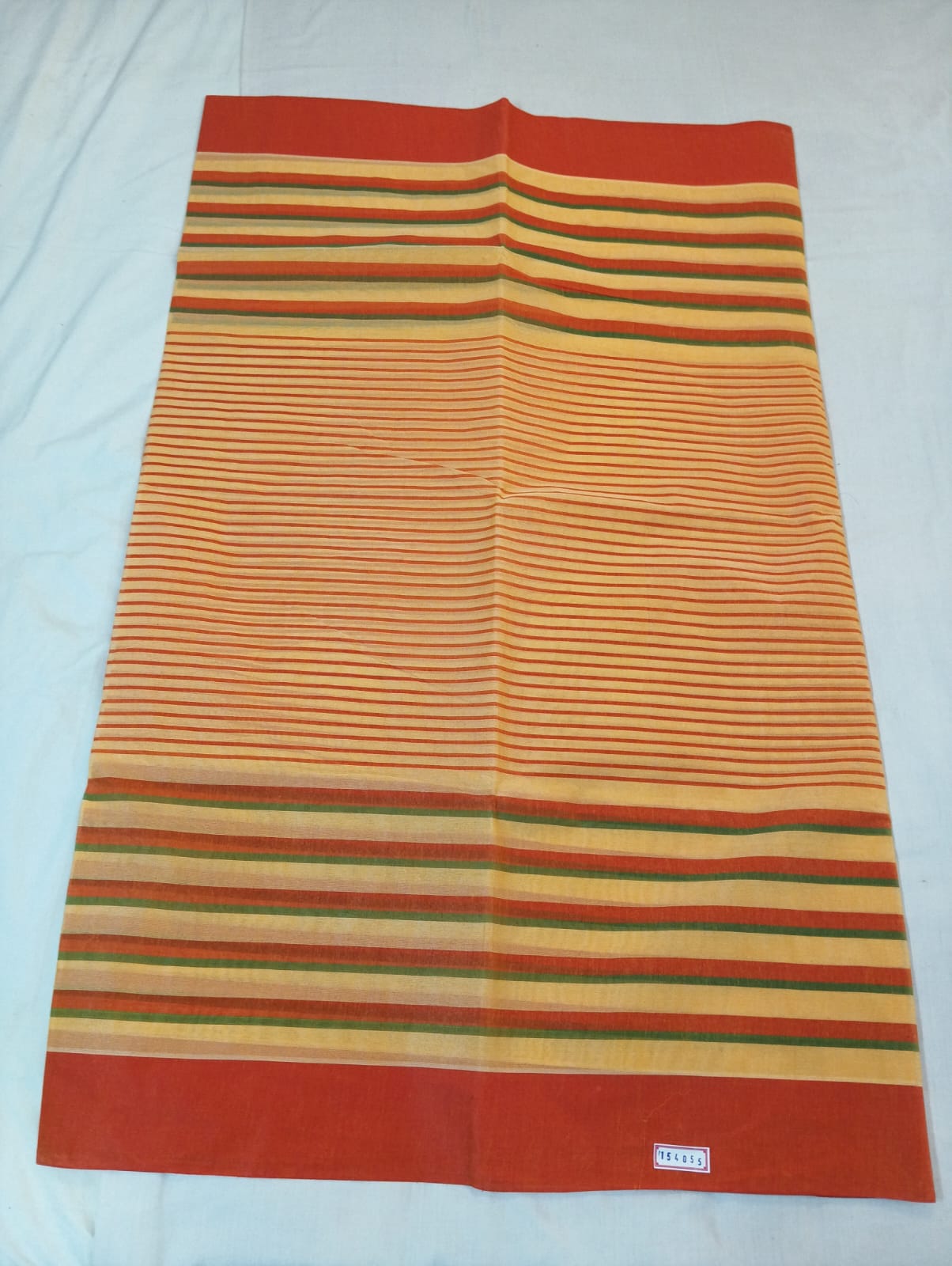 Biscuity Tone Mixed Stripe Saree Finished with a Vibrant Red Border