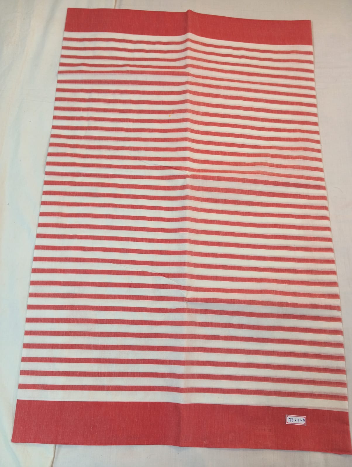 Elegant Red & White Striped Cotton Saree with Red Border