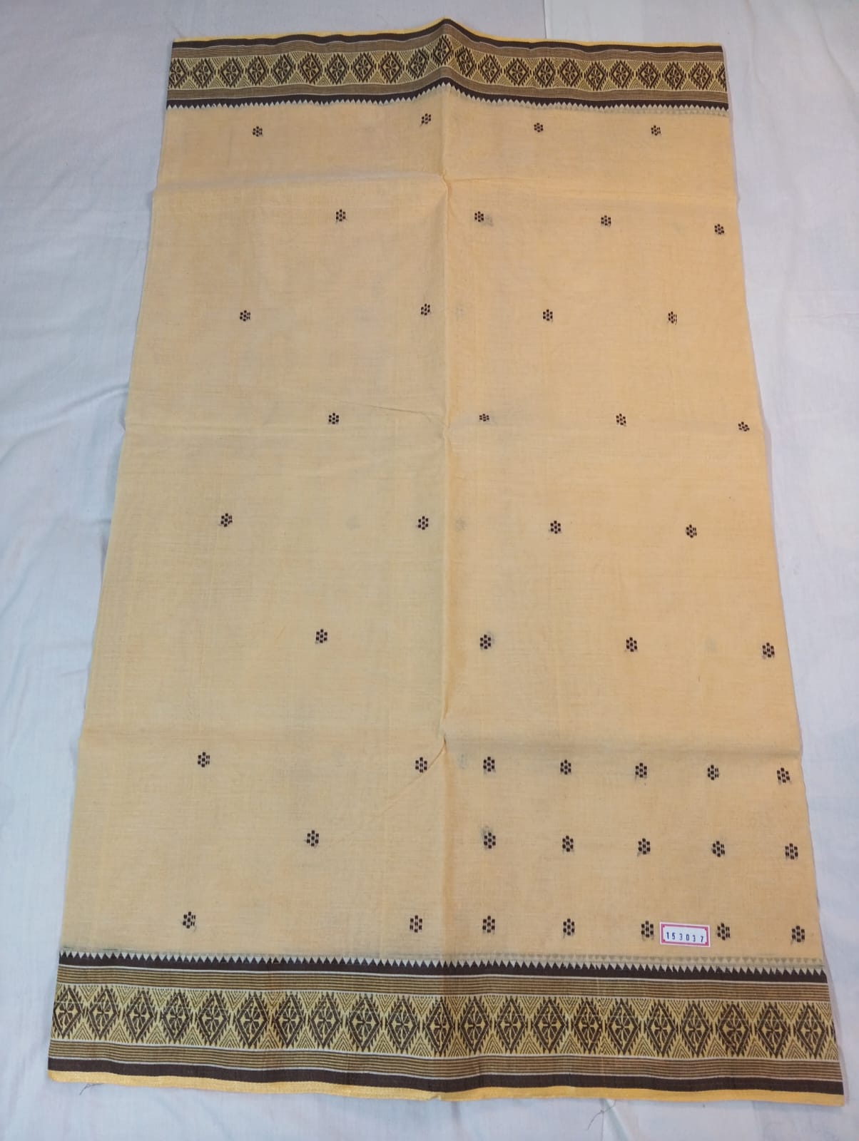 Cream Handloom Saree with Brown Buti and Brown Border
