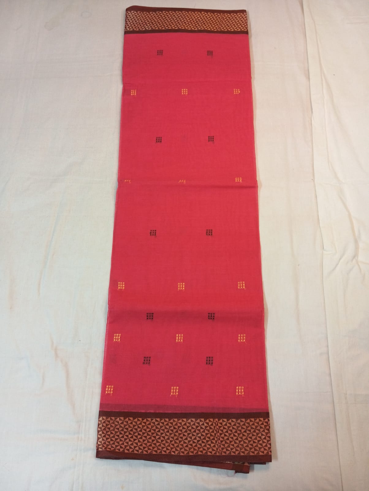 Pastel Pink Saree with Coffee & Yellow Small Buti and Fancy Coffee Border