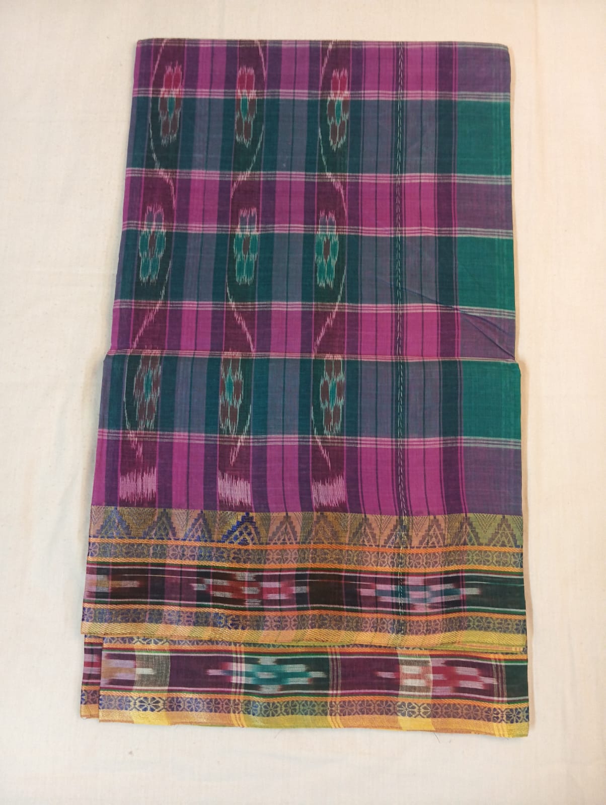 Peacock Green Kotki Saree with Temple Border