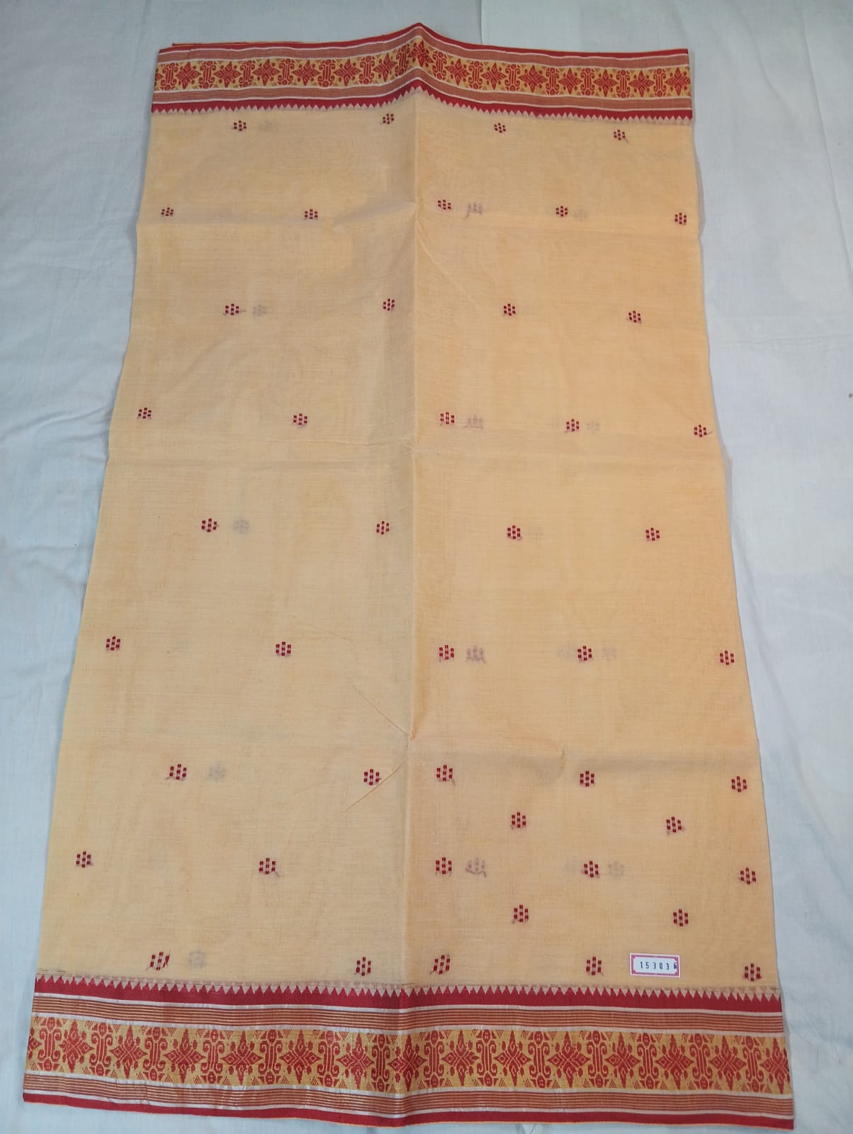 Cream Handloom Saree with Red Buti and Red Border