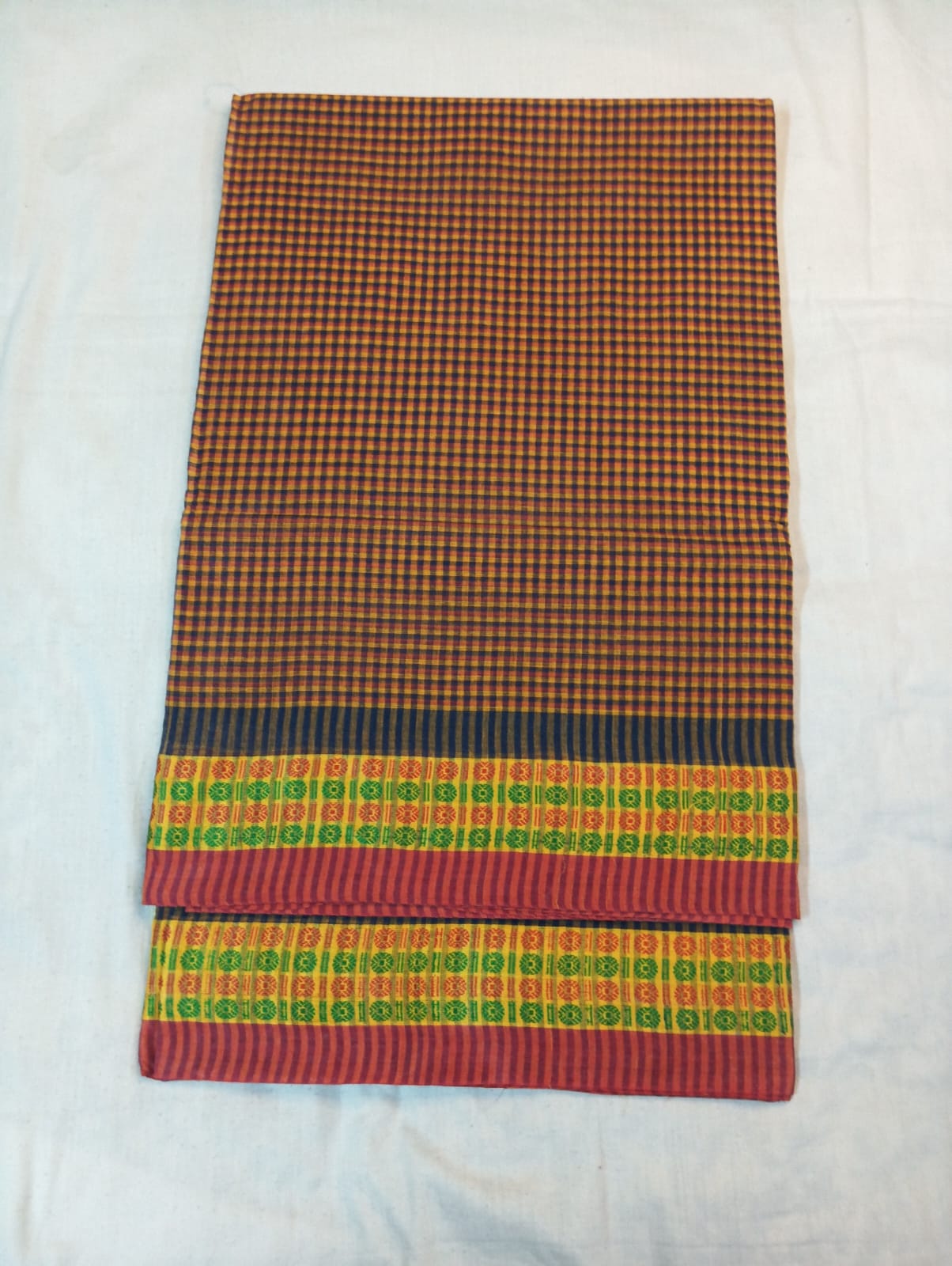 Small Mustard Check Saree with Zari Border