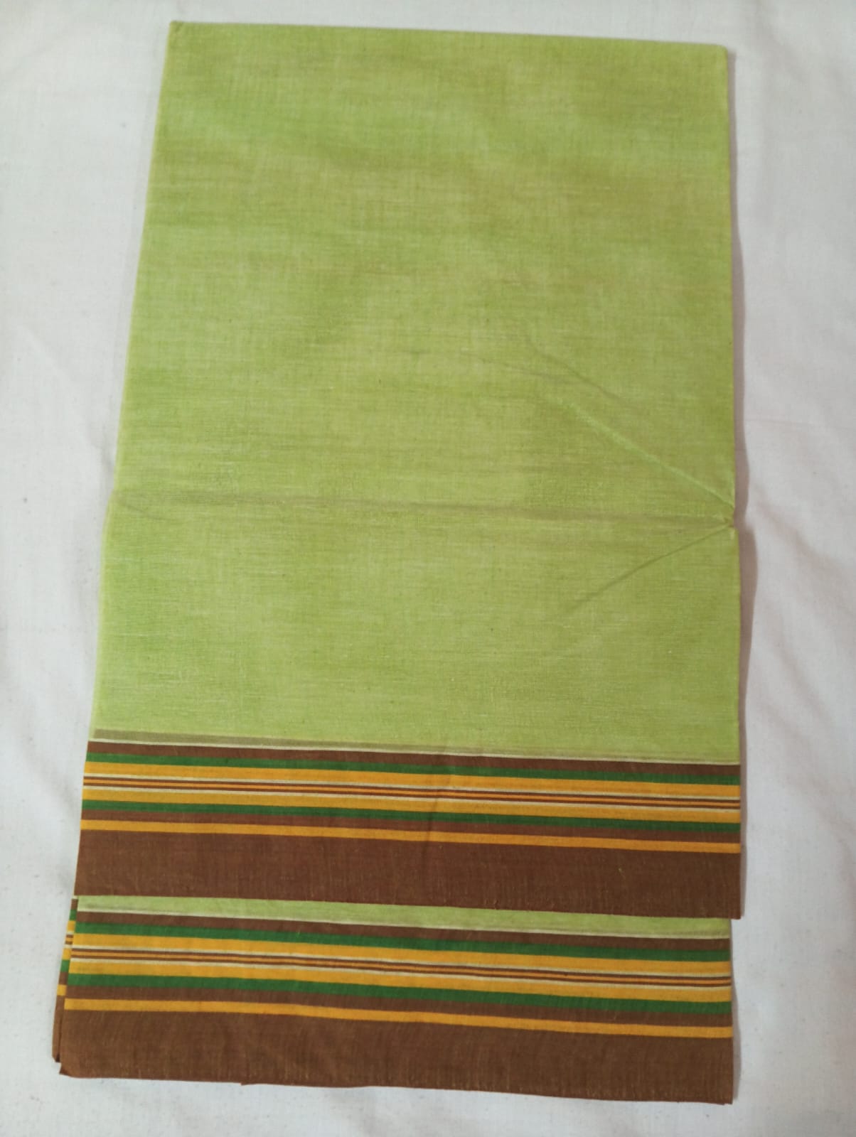 Pista Green Saree with Brown Stripe Border