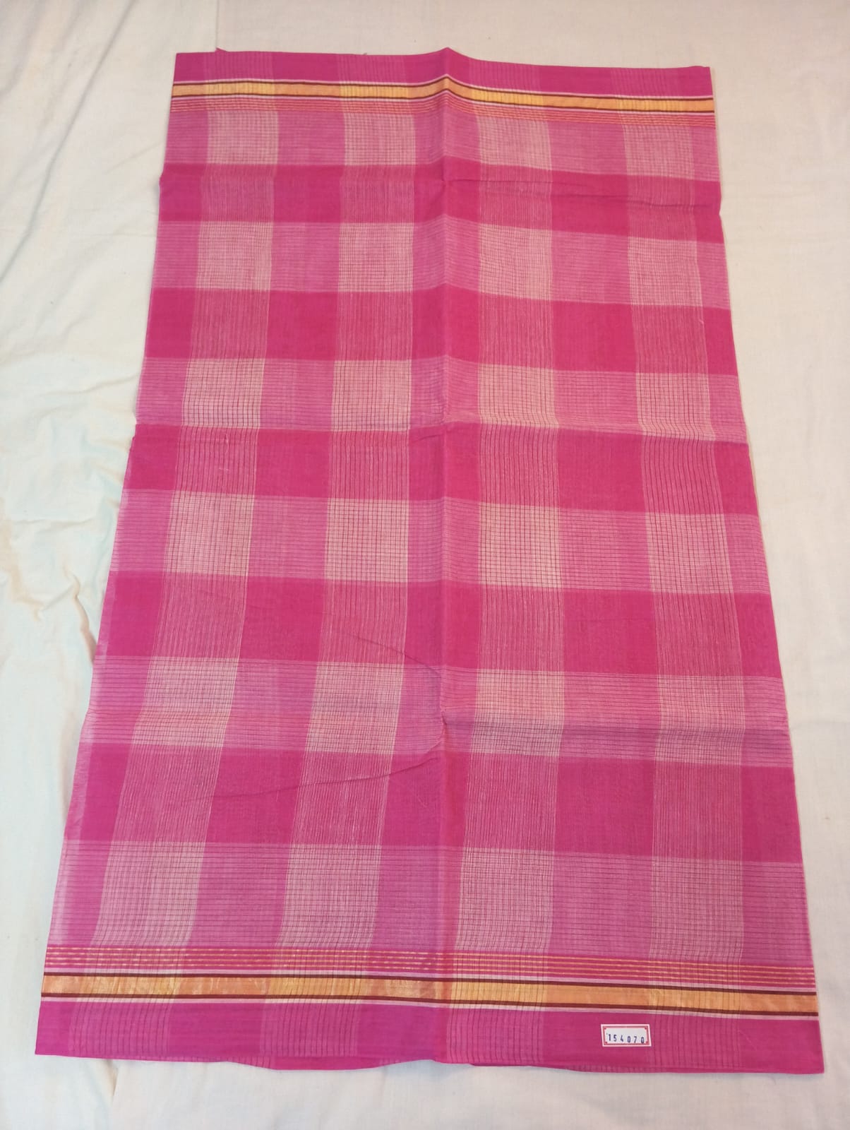 Pink & Cream Double Color Big Check Saree with Pink Border