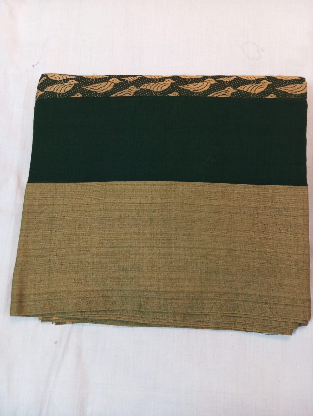 Green Handloom Panchi Saree with Bird Motifs and Soft Finish