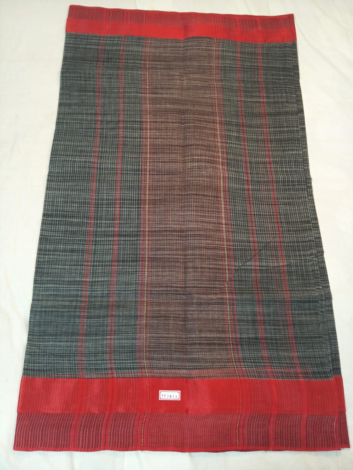 Small Chequered Dark Grey Saree with Red Border