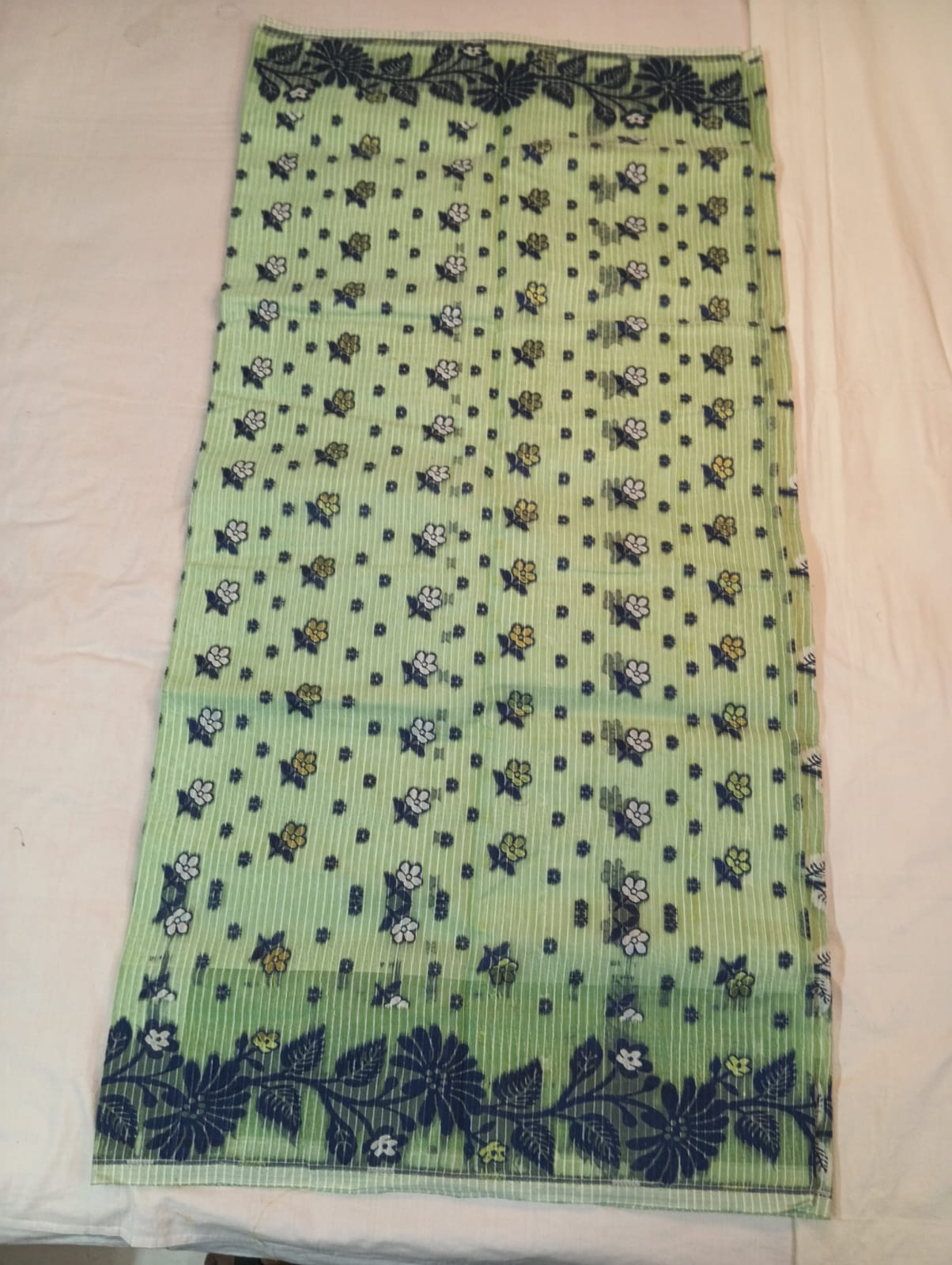 Light Green Kota Check Saree with Fancy Buti, Fancy Border & Rich Pallu