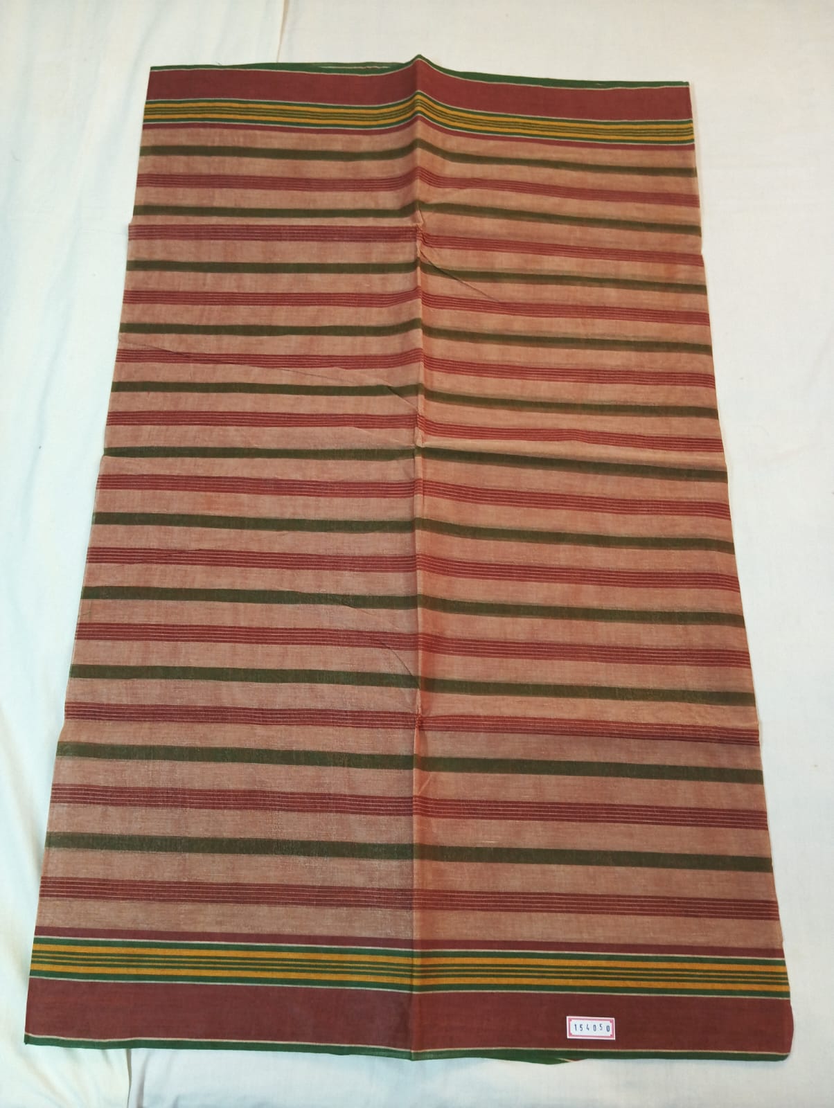 Green & Maroon Striped Saree with Dark Brown Border on Light Brown Base