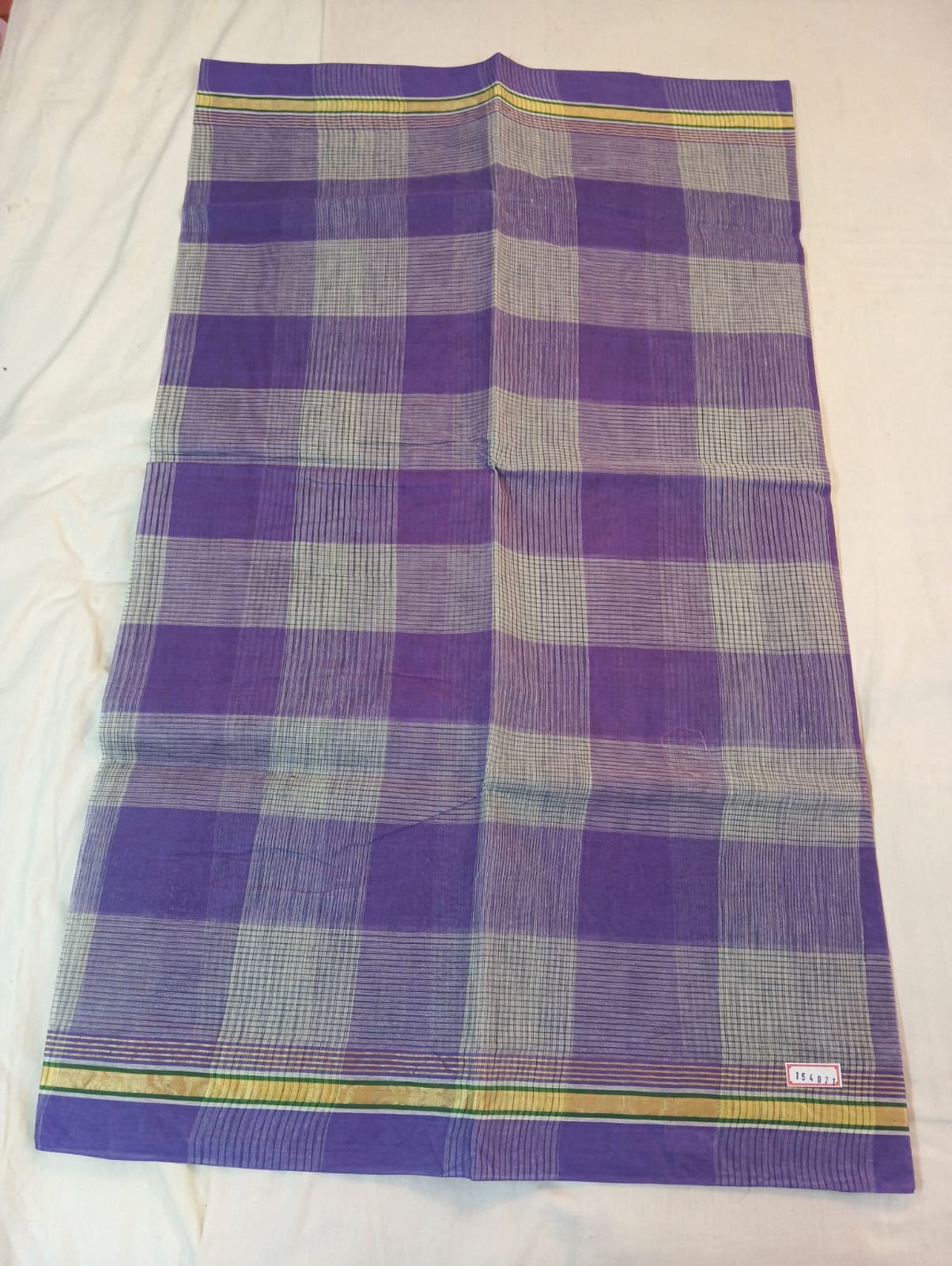 Purple & Cream Big Check Double Color Saree with Purple Border