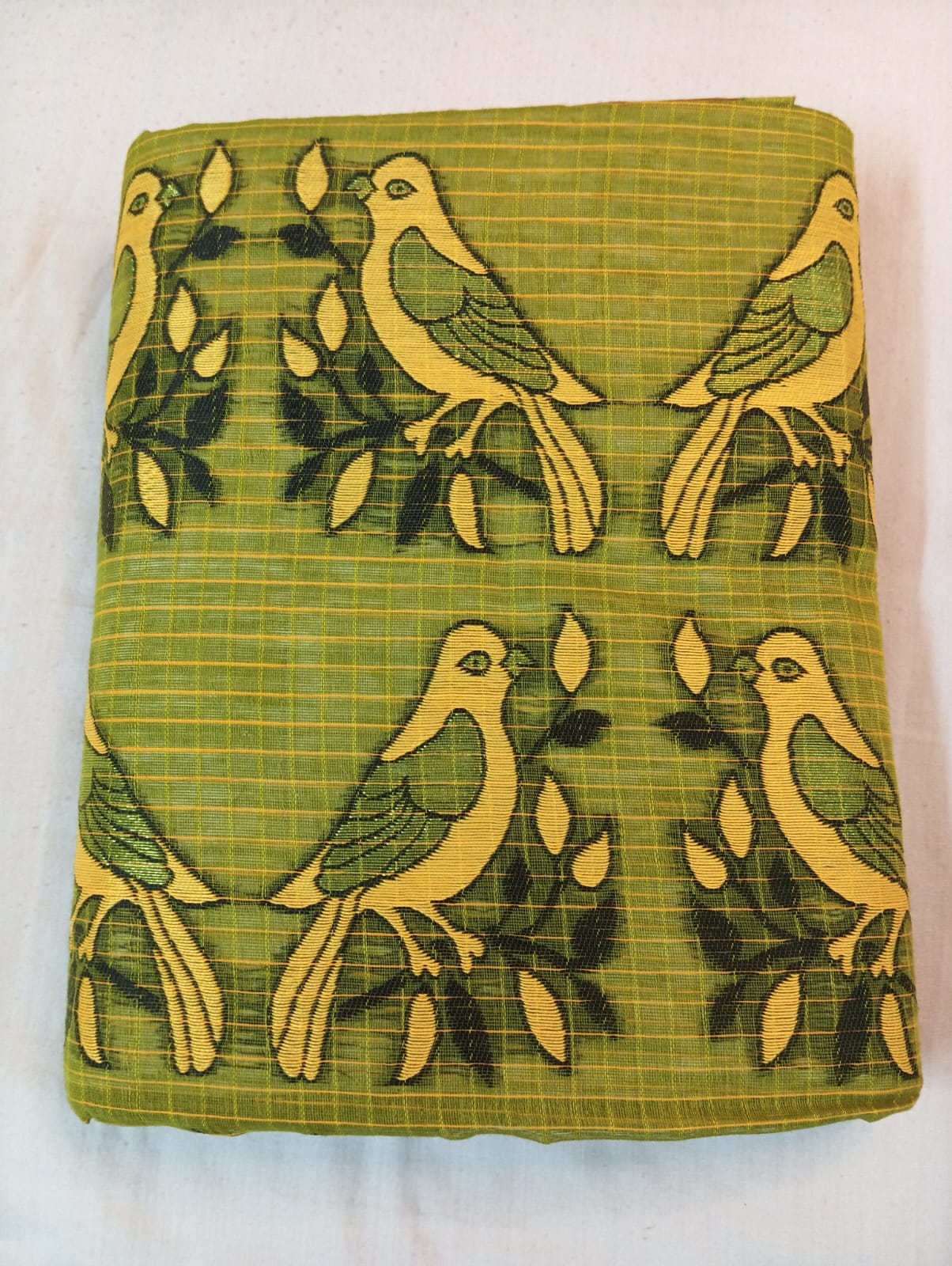 Light Mehendi Kota Check Saree with Fancy Buti, Maroon Border & Rich Pallu