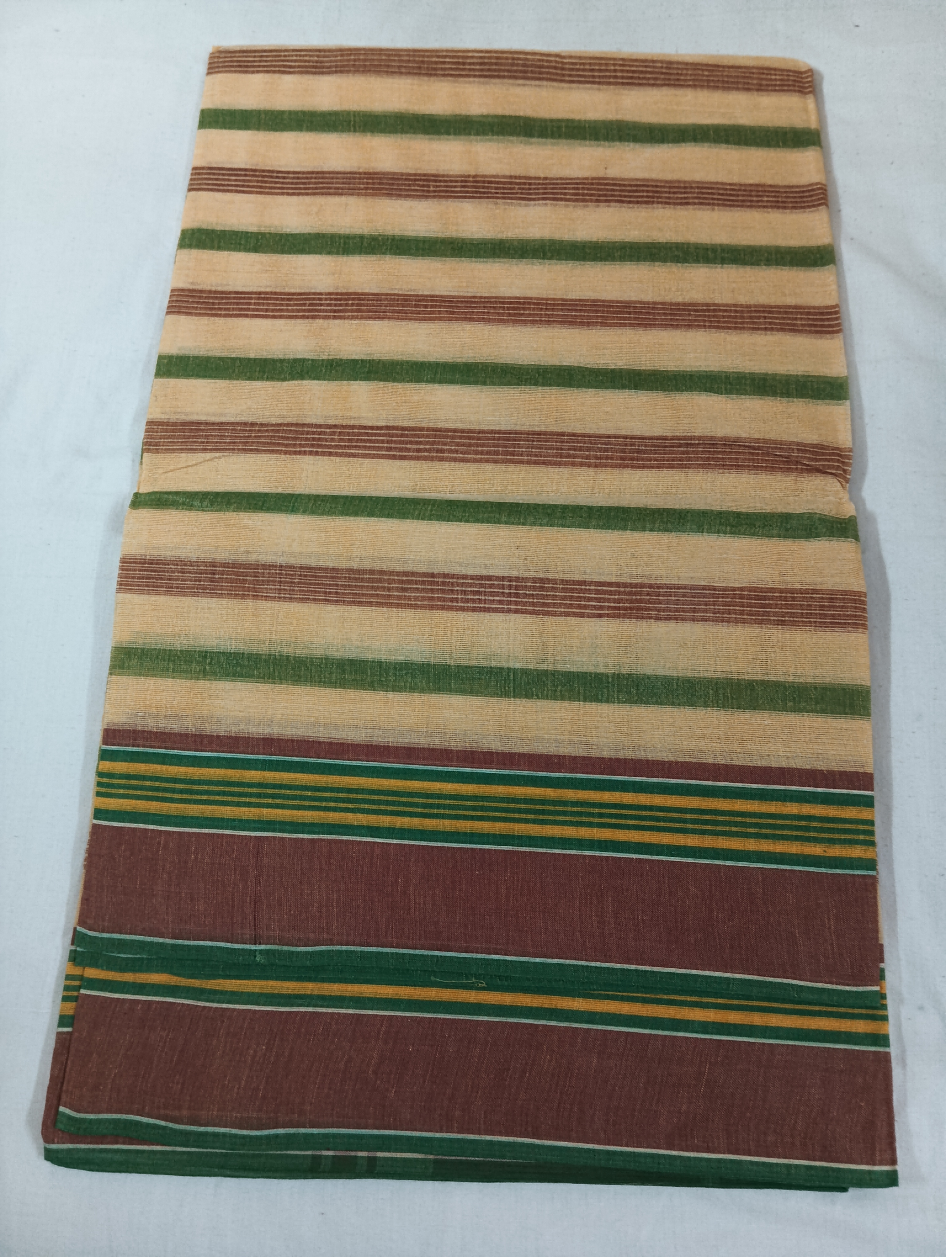Elegant Green & Maroon Striped Cotton Saree