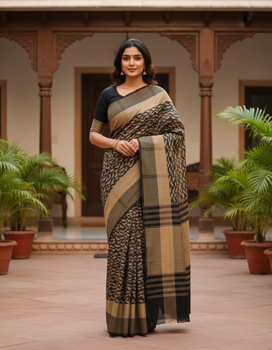 Black Handloom Panchi Saree with Bird Motifs and Soft Finish