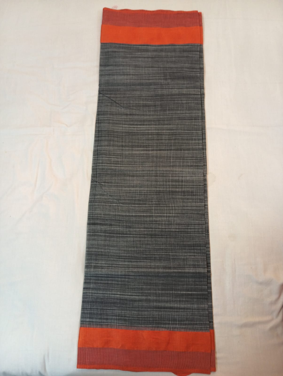 Small Chequered Dark Grey Saree with Orange Border