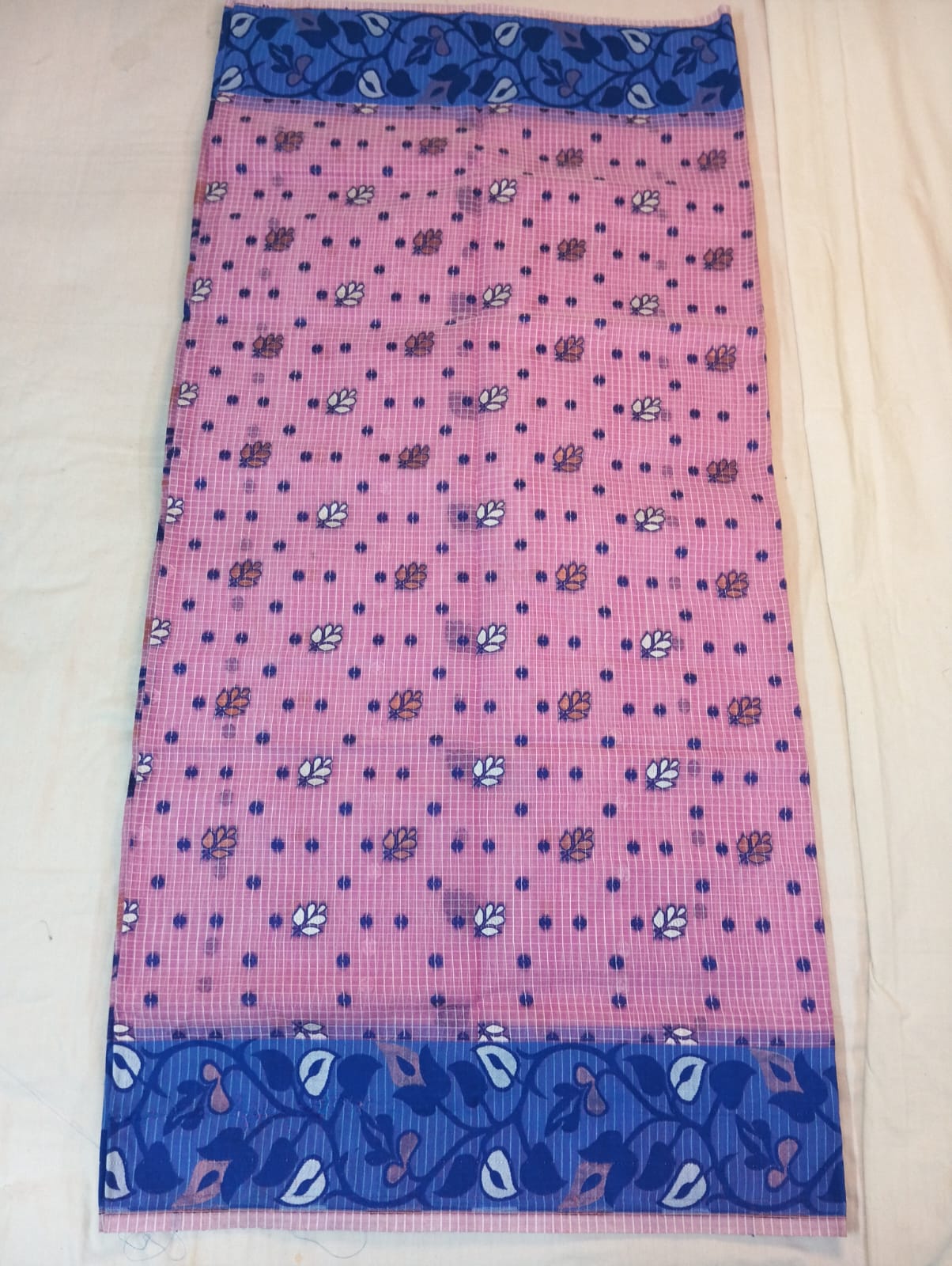 Light Baby Pink Kota Check Saree with Fancy Buti, Royal Blue Border & Rich Pallu
