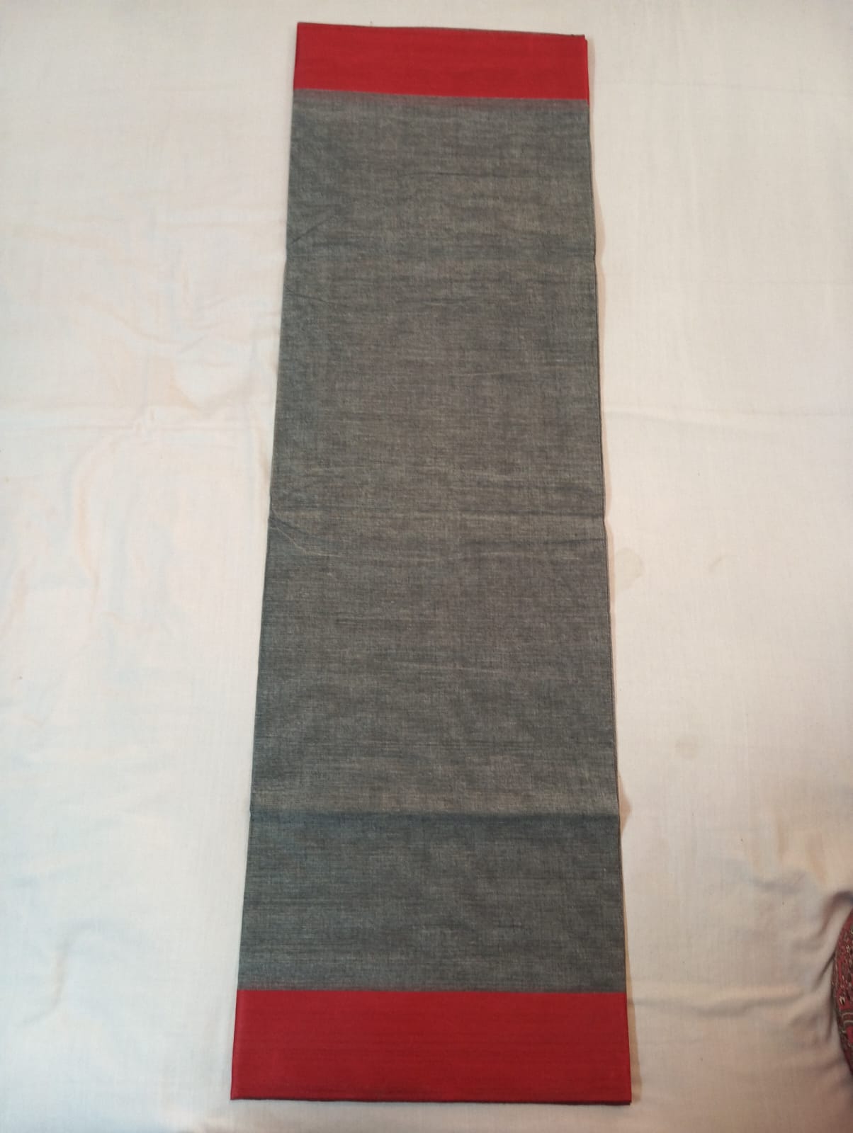 Plain Light Grey Saree with Dark Red Border