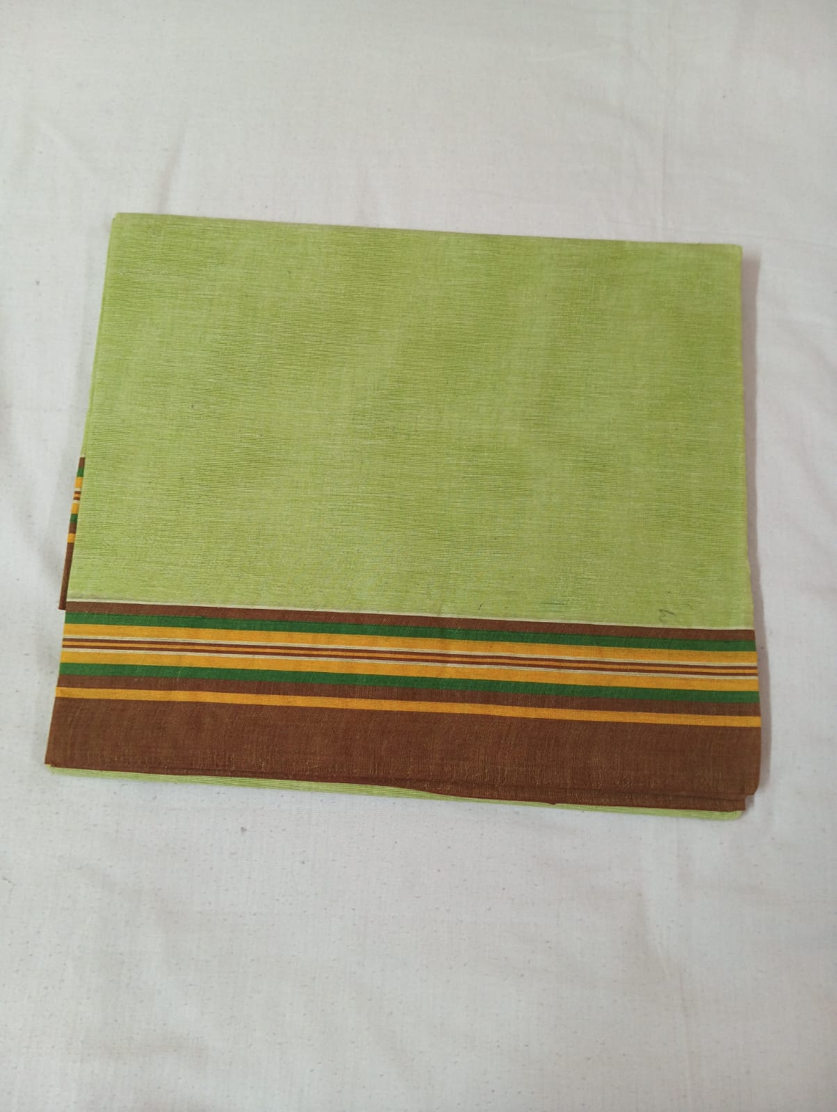 Pista Green Saree with Brown Stripe Border