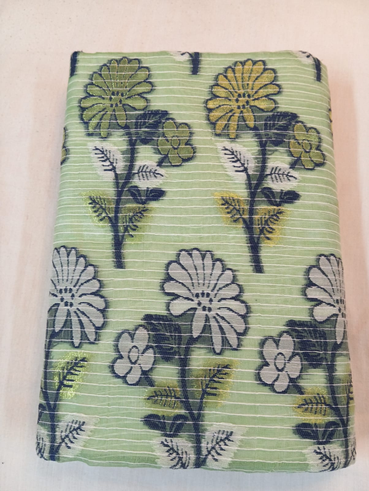 Light Green Kota Check Saree with Fancy Buti, Fancy Border & Rich Pallu