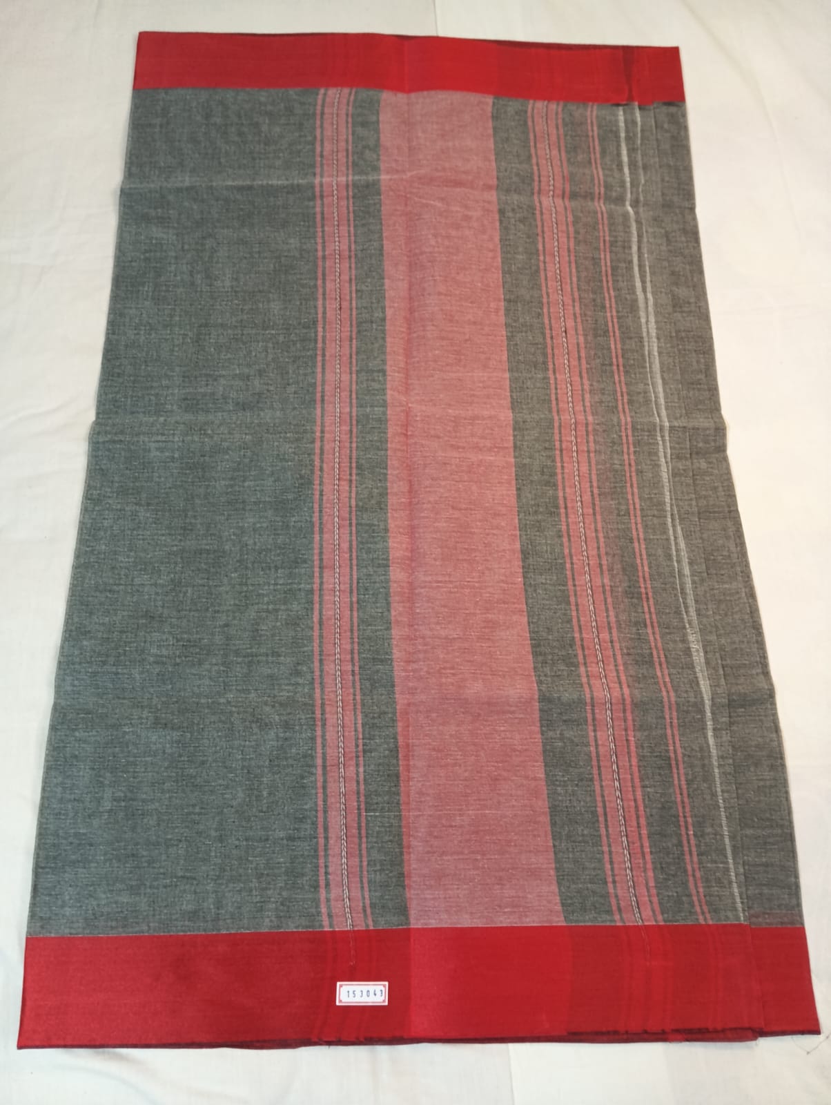 Plain Light Grey Saree with Dark Red Border