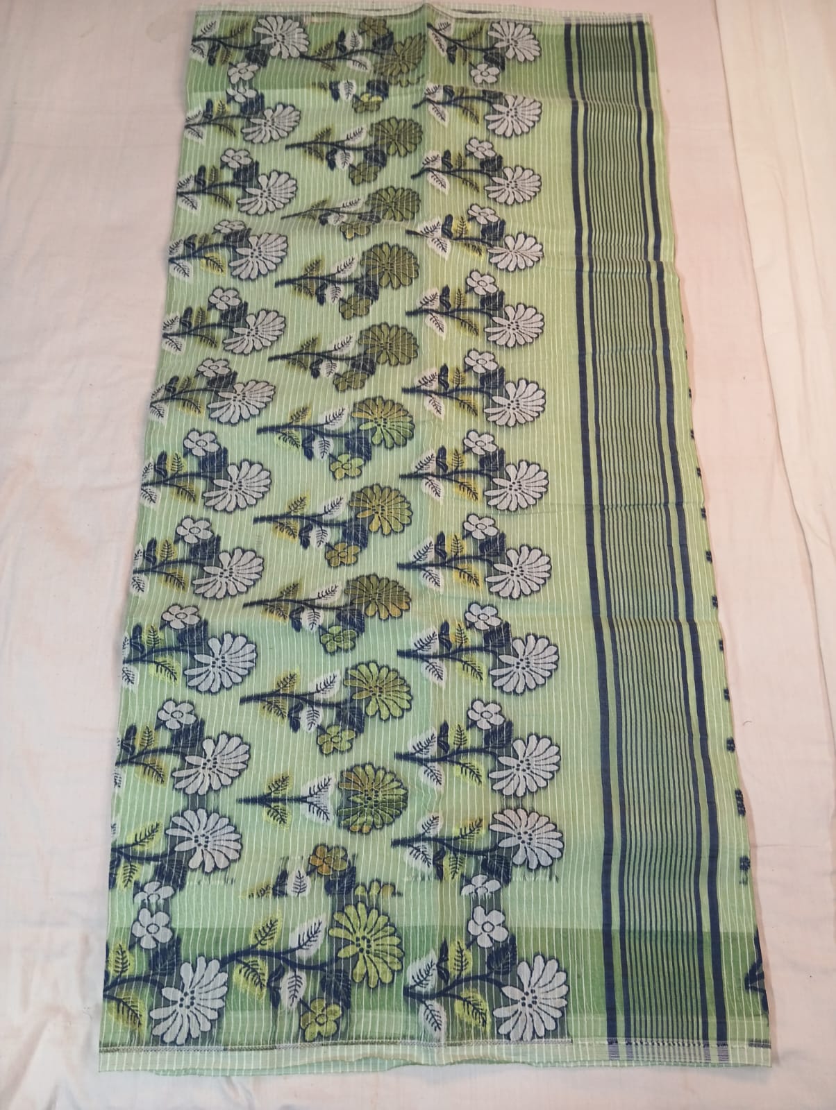 Light Green Kota Check Saree with Fancy Buti, Fancy Border & Rich Pallu