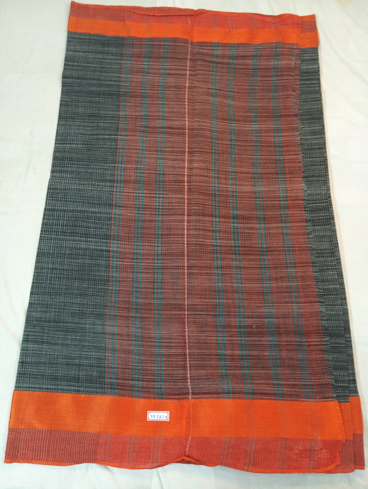 Small Chequered Dark Grey Saree with Orange Border