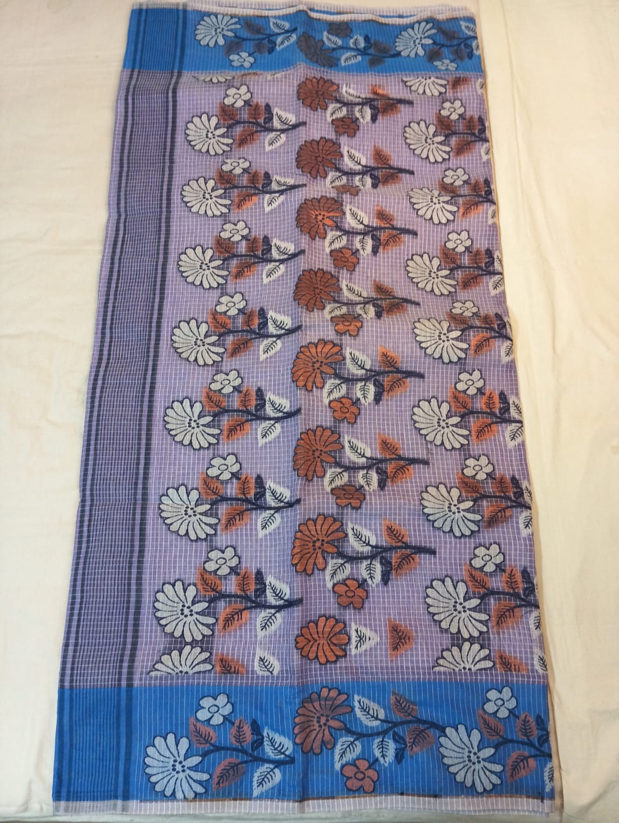 Light Purple Kota Check Saree with Fancy Buti, Ferozi Border & Rich Pallu