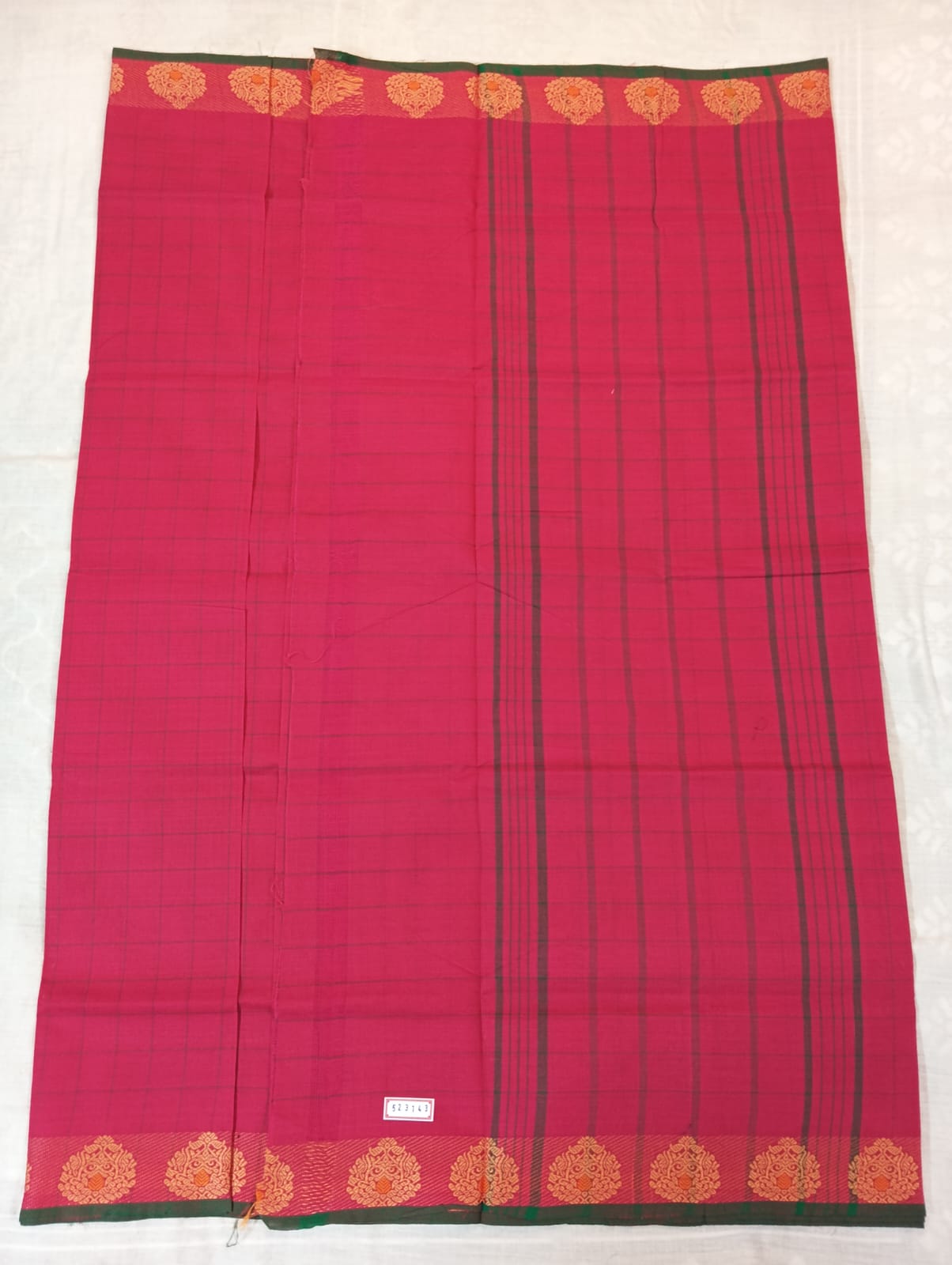 Rani Color Medium Check Saree with Green & Golden Fancy Border (With Blouse Piece)