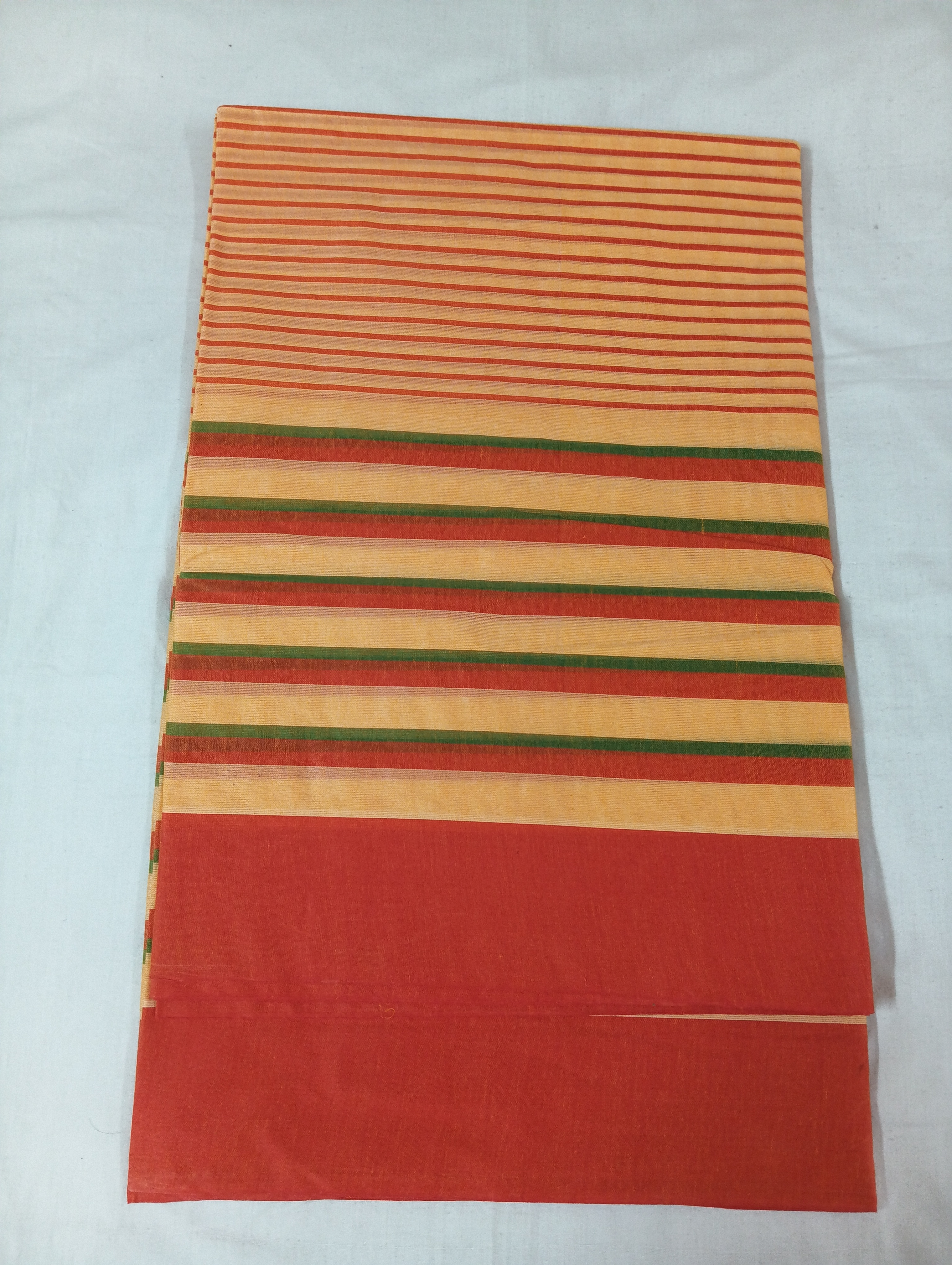 Biscuity Tone Mixed Stripe Saree Finished with a Vibrant Red Border