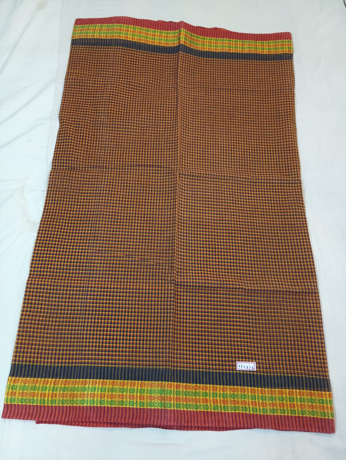 Small Mustard Check Saree with Zari Border